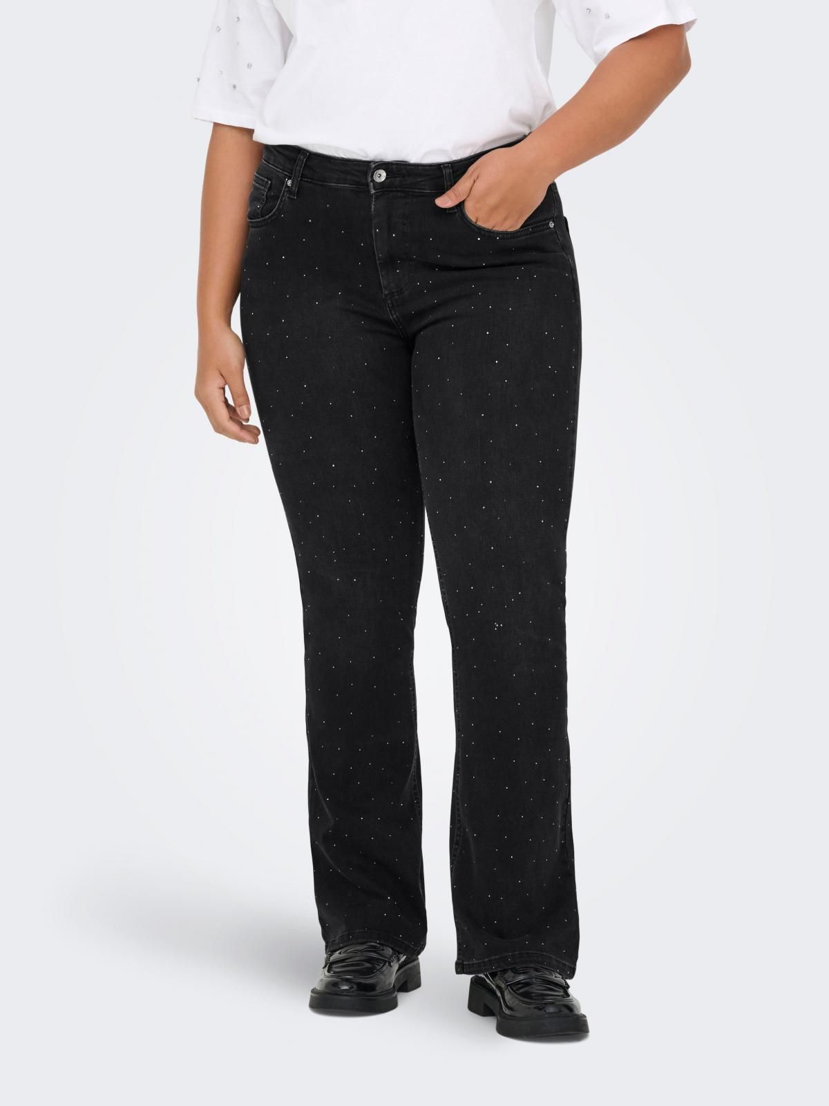 온리 플러스사이즈 플레어핏 흑청 데님 팬츠 15355312_2103 BLACK / BLACK DENIM - 상품 이미지