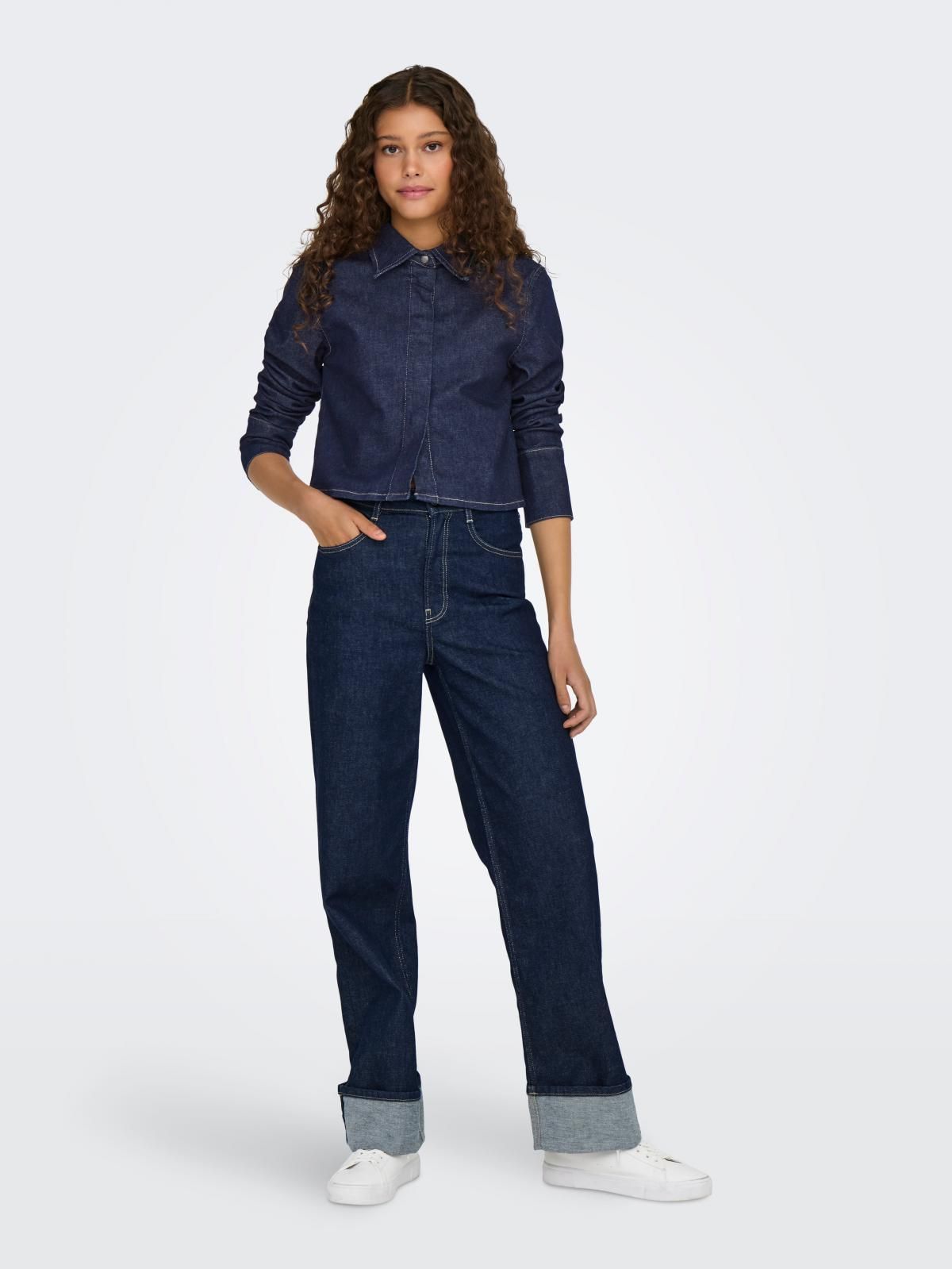 온리 데님 하이웨이스트 와이드핏 롤업 청바지 15332272_2114 BLUE / DARK BLUE DENIM - 상세 이미지 5