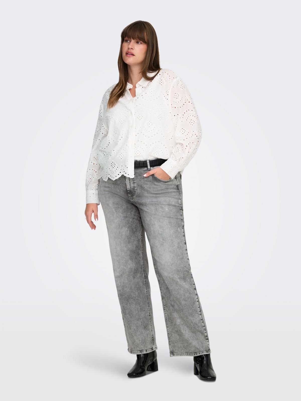 온리 하이웨이스트 와이드핏 데님 팬츠 15352602_3601 GREY / GREY DENIM - 상세 이미지 5