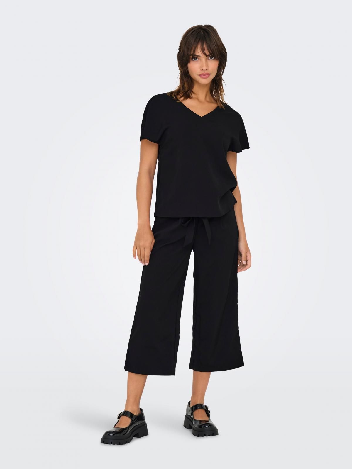 온리 와이드핏 팔라조 팬츠 블랙 레귤러핏 벨트 15342658_2161 BLACK / BLACK - 상세 이미지 5