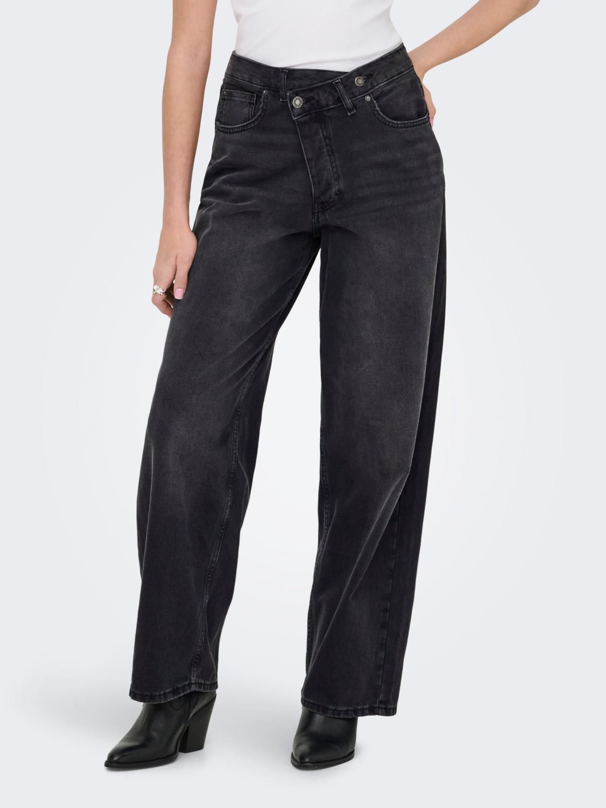 온리 배기핏 데님 블랙 미드웨이스트 청바지 15366776_8183 BLACK / WASHED BLACK - 상품 이미지