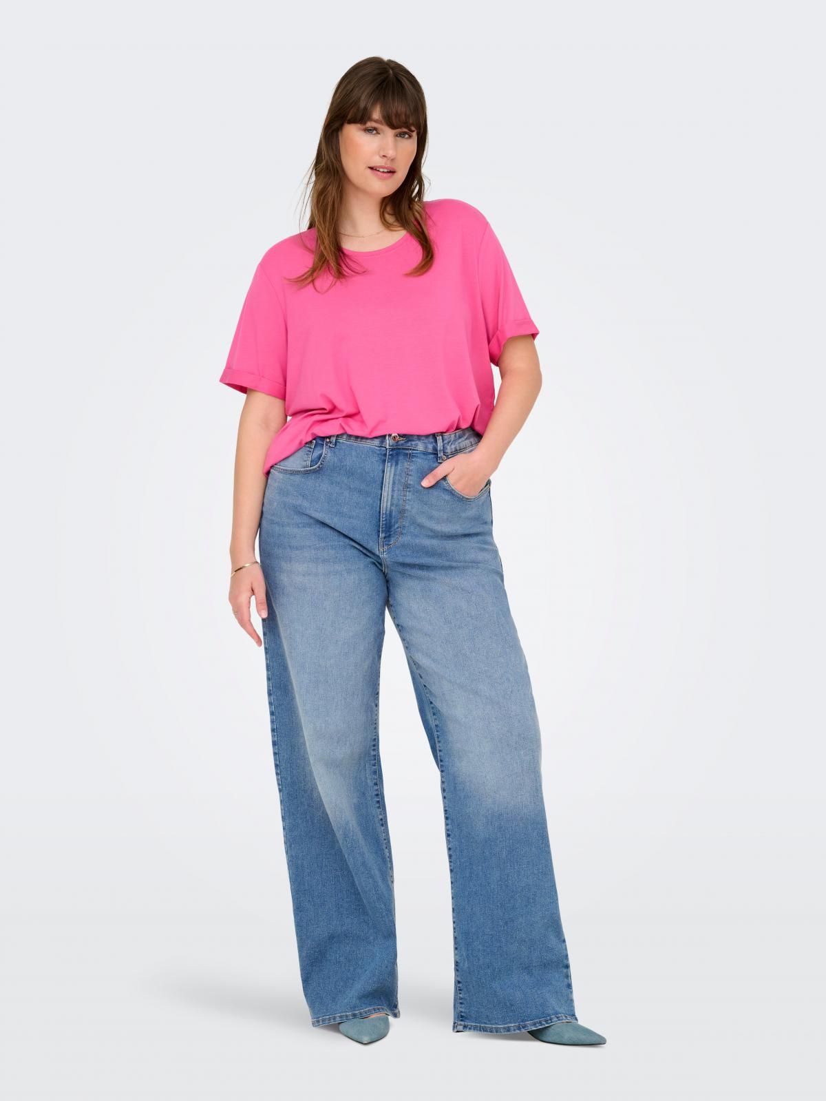 온리 빅사이즈 하이웨이스트 와이드핏 청바지 15357007_2116 BLUE / LIGHT BLUE DENIM - 상세 이미지 5