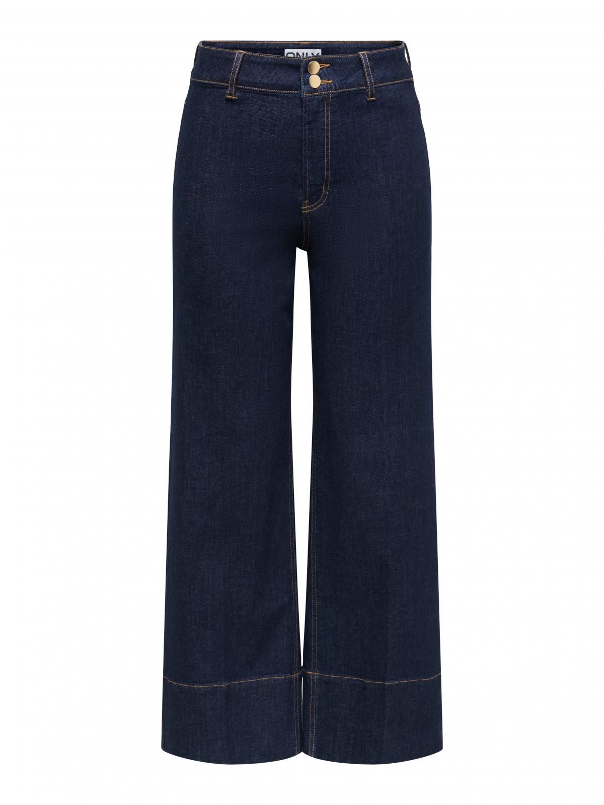 온리 하이웨이스트 데님 와이드 팬츠 크롭 15370485_2114 BLUE / DARK BLUE DENIM - 상품 이미지