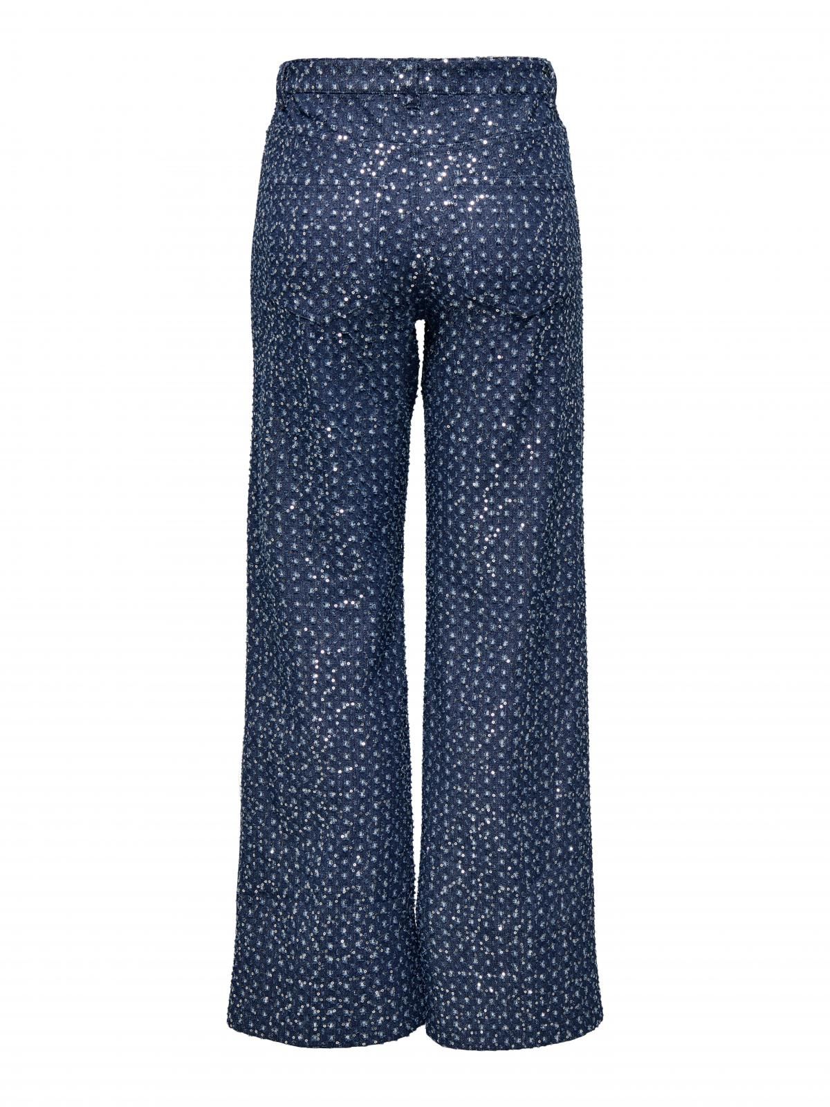 온리 트렌디 패턴 와이드 팬츠 15362397_2114 BLUE / DARK BLUE DENIM - 상세 이미지 4