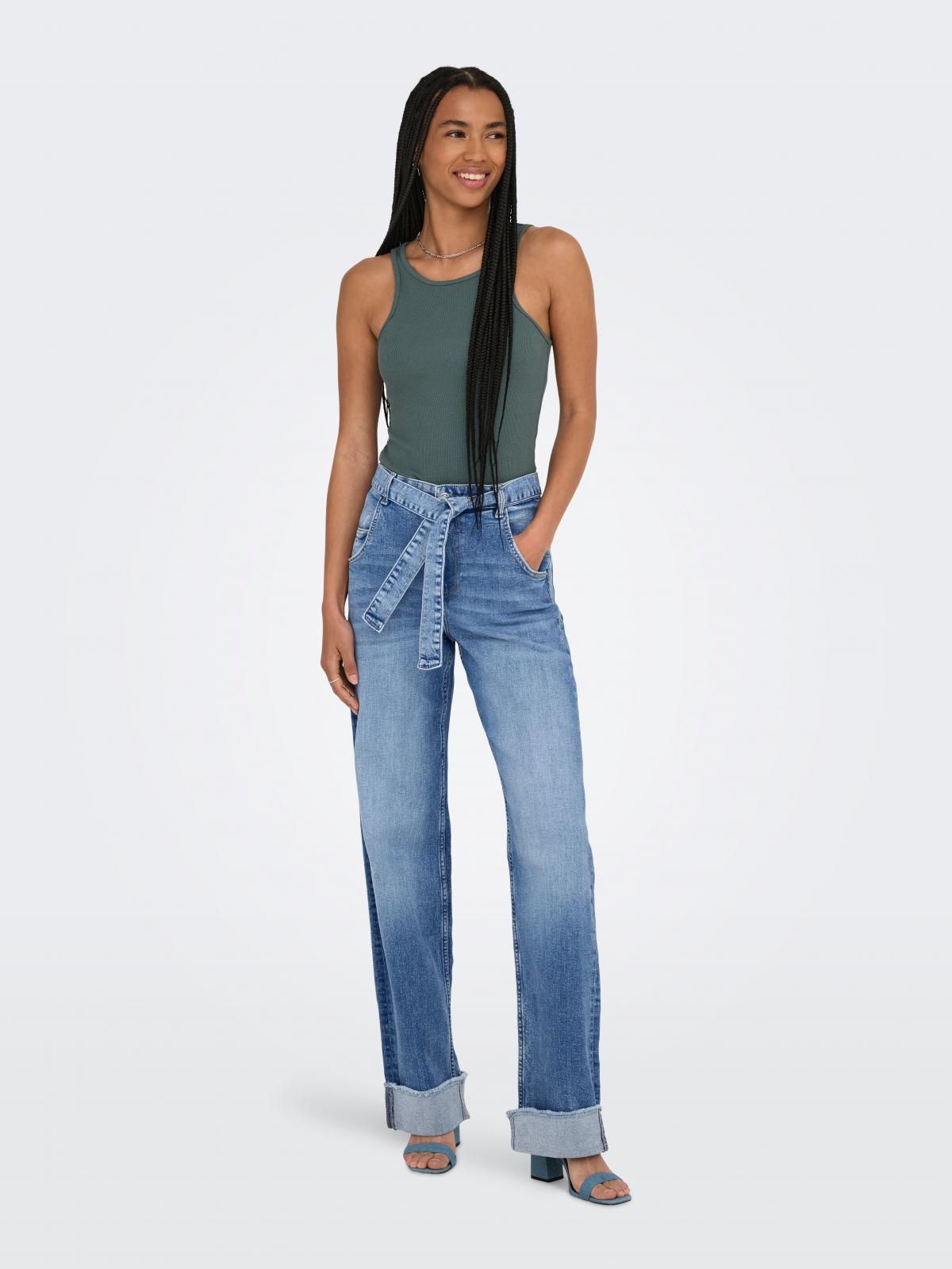 온리 하이웨이스트 연청 와이드핏 데님 팬츠 15357941_2116 BLUE / LIGHT BLUE DENIM - 상세 이미지 5