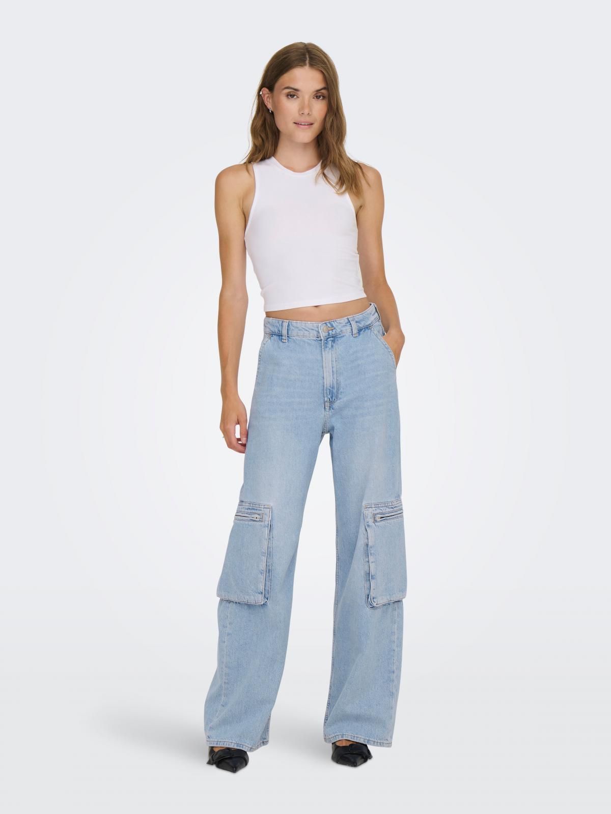 온리 데님 하이웨이스트 와이드 카고 팬츠 15296889_2116 BLUE / LIGHT BLUE DENIM - 상세 이미지 5