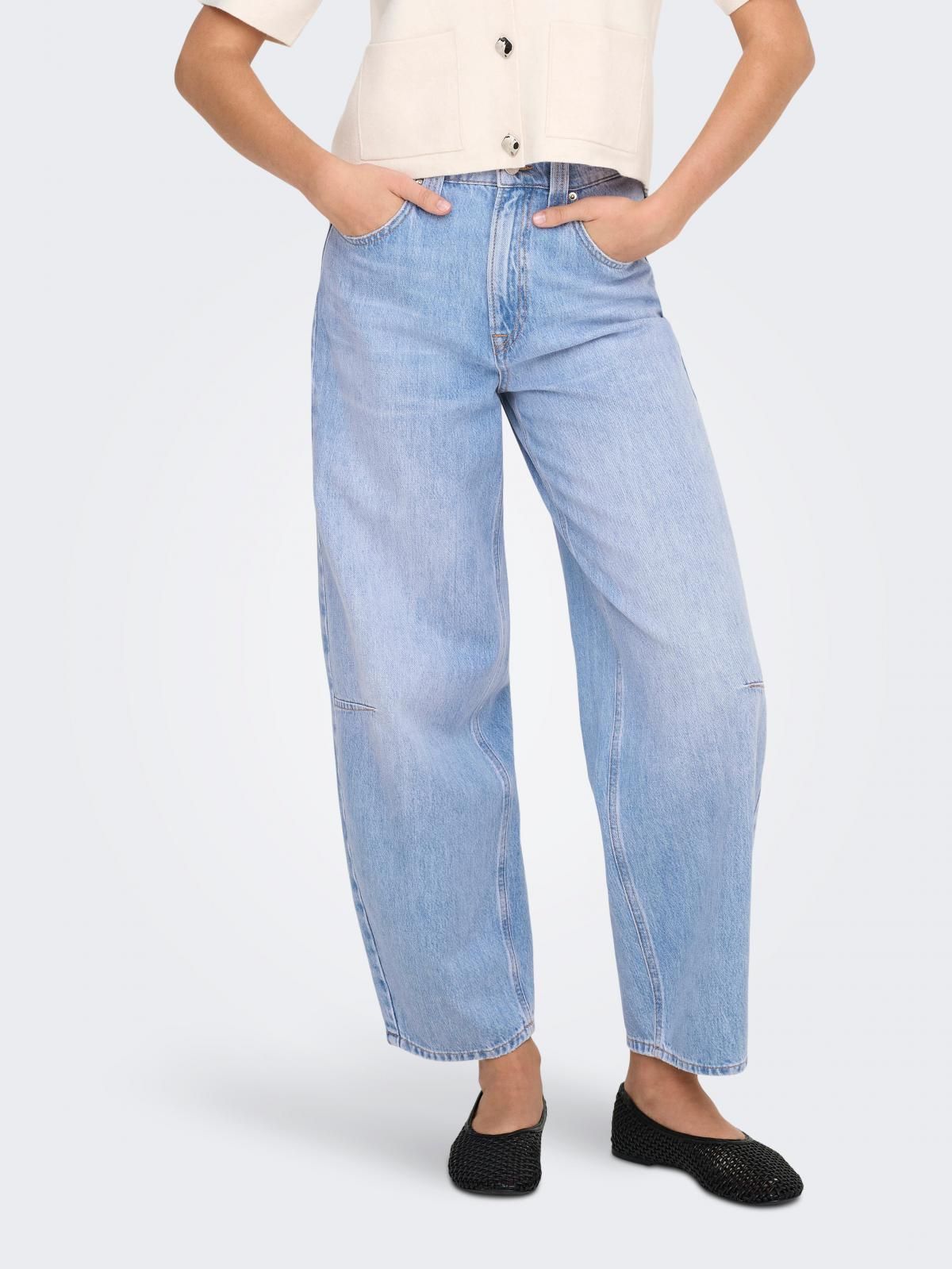 온리 연청 하이웨이스트 배럴핏 데님 팬츠 15370765_2116 BLUE / LIGHT BLUE DENIM - 상품 이미지