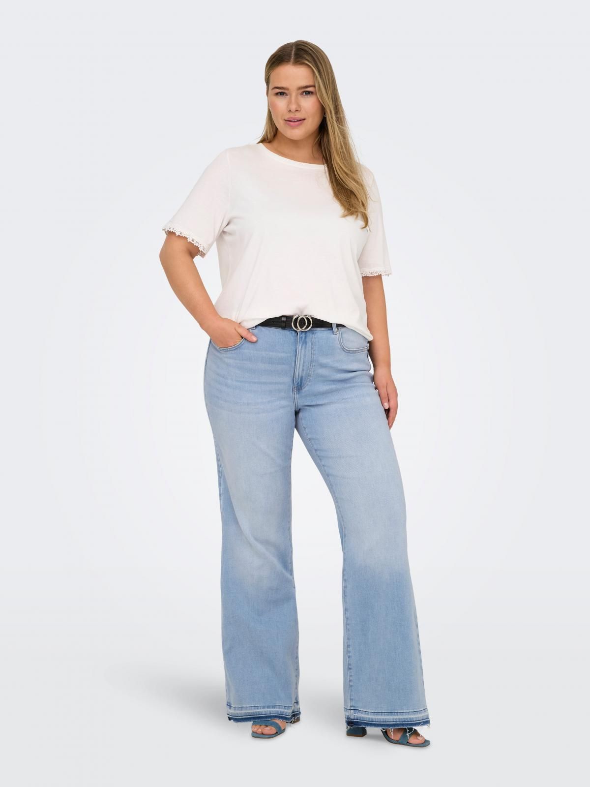 온리 플러스사이즈 플레어핏 데님 팬츠 15343475_2116 BLUE / LIGHT BLUE DENIM - 상세 이미지 5