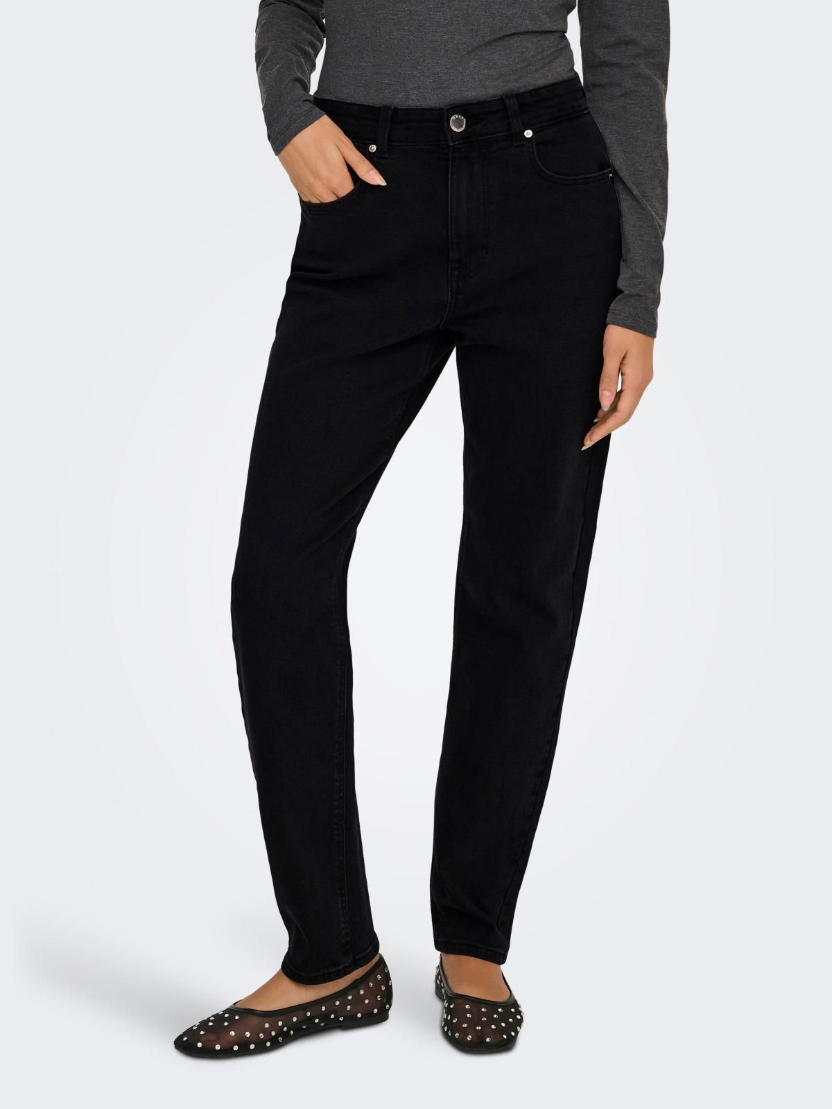온리 하이웨이스트 블랙 스트레이트 데님 팬츠 15318567_2103 BLACK / BLACK DENIM - 상품 이미지
