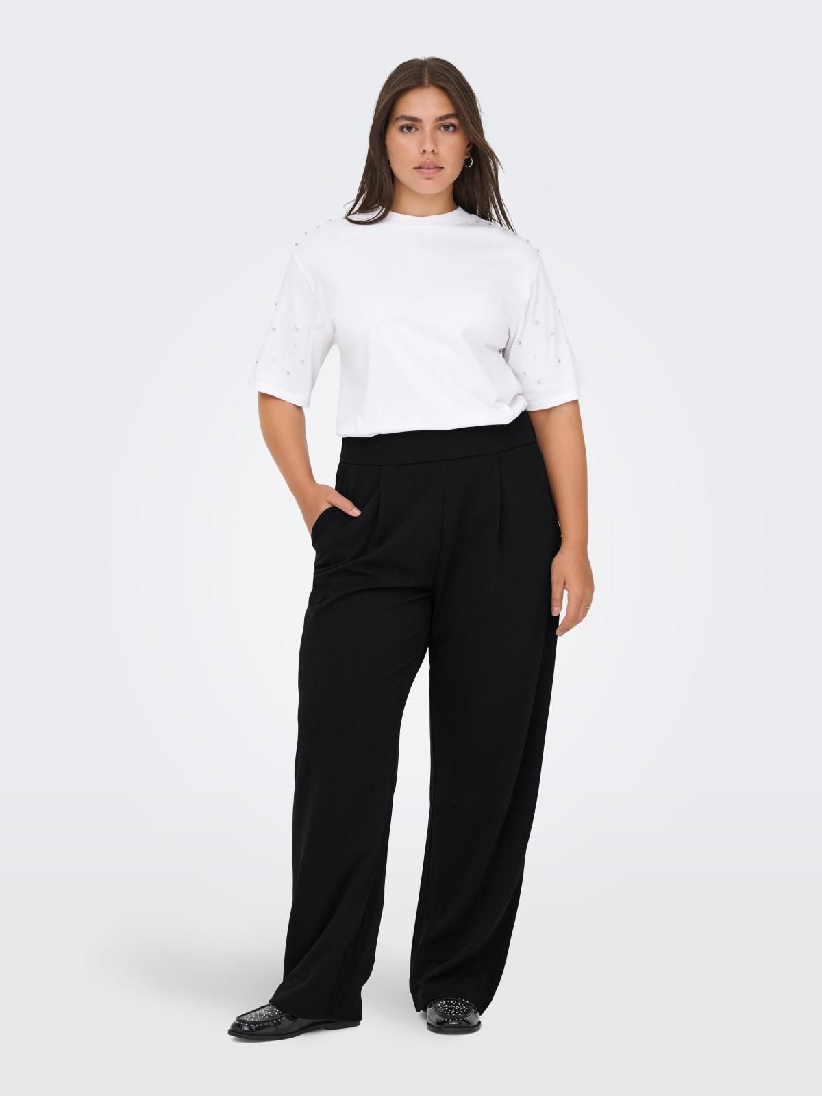온리 플러스사이즈 레귤러핏 와이드 슬랙스 팬츠 15371730_2161 BLACK / BLACK - 상세 이미지 5