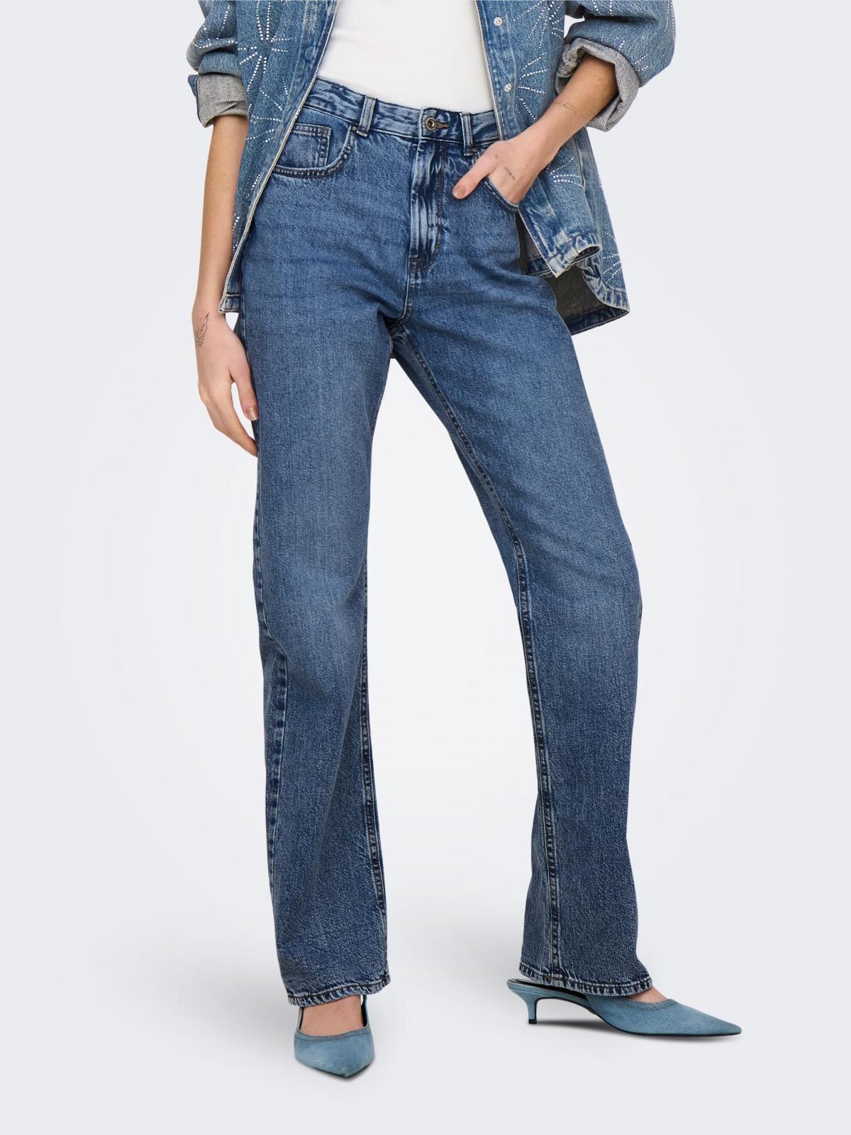 온리 하이웨이스트 스트레이트핏 데님 청바지 15311652_2115 BLUE / MEDIUM BLUE DENIM - 상품 이미지