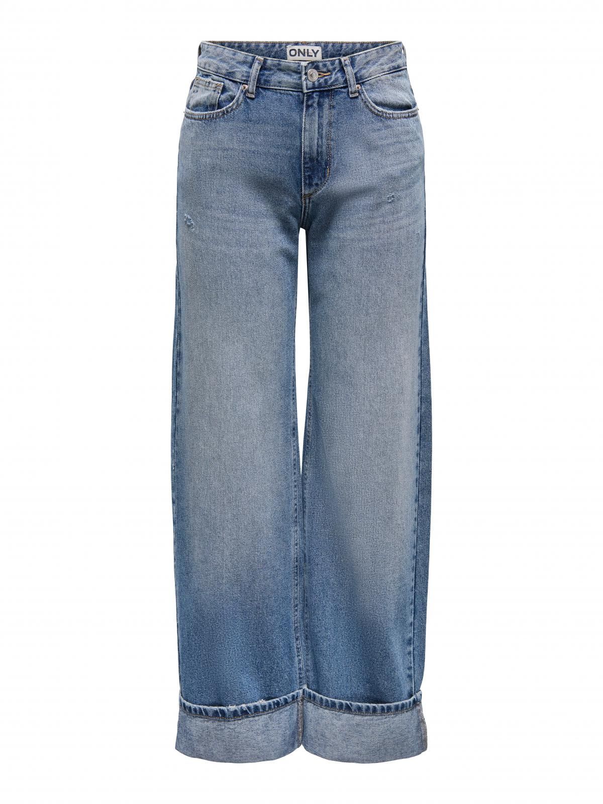 온리 미드웨이스트 와이드핏 롤업 청바지 15344976_2115 BLUE / MEDIUM BLUE DENIM - 상세 이미지 3