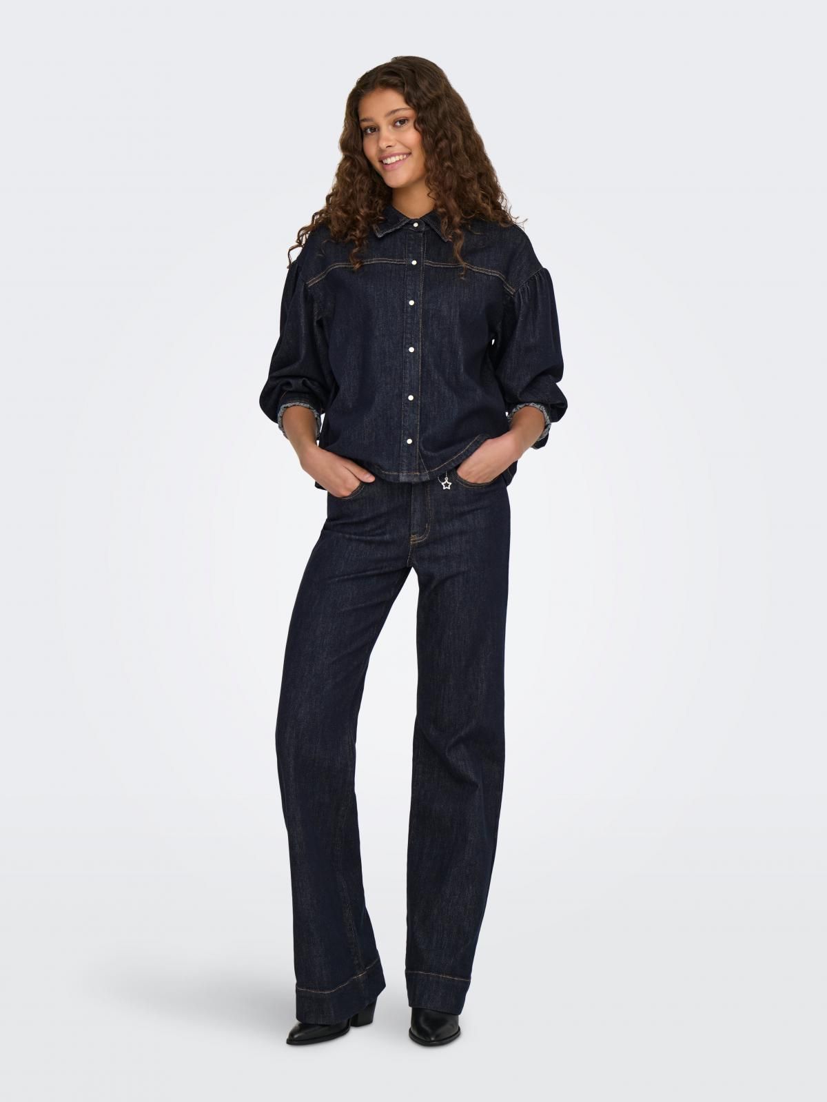 온리 하이웨이스트 진청 와이드핏 청바지 15334976_2114 BLUE / DARK BLUE DENIM - 상세 이미지 5