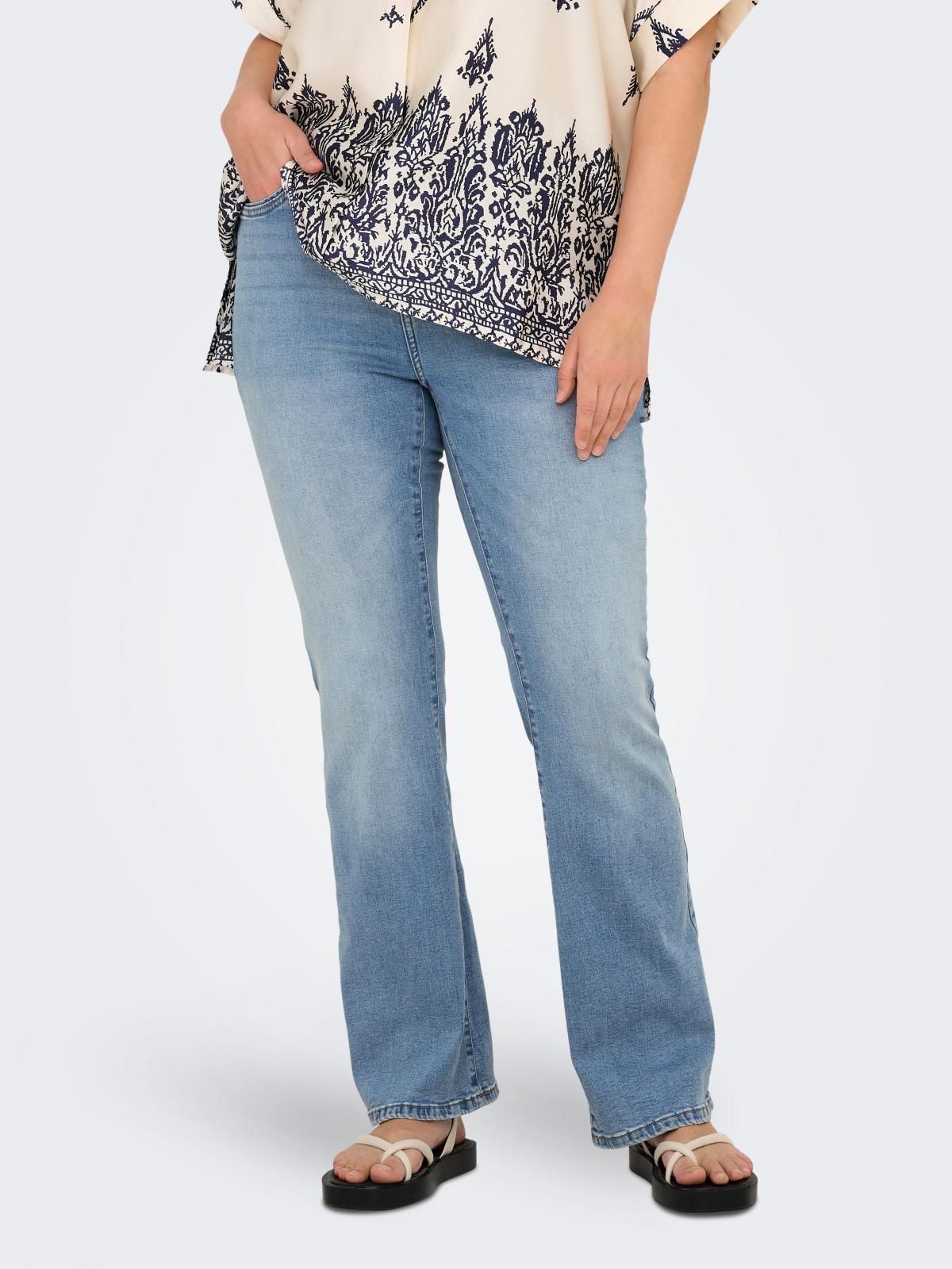 온리 하이웨이스트 플레어핏 데님 팬츠 15280943_7023 BLUE / LIGHT MEDIUM BLUE DENIM - 상품 이미지