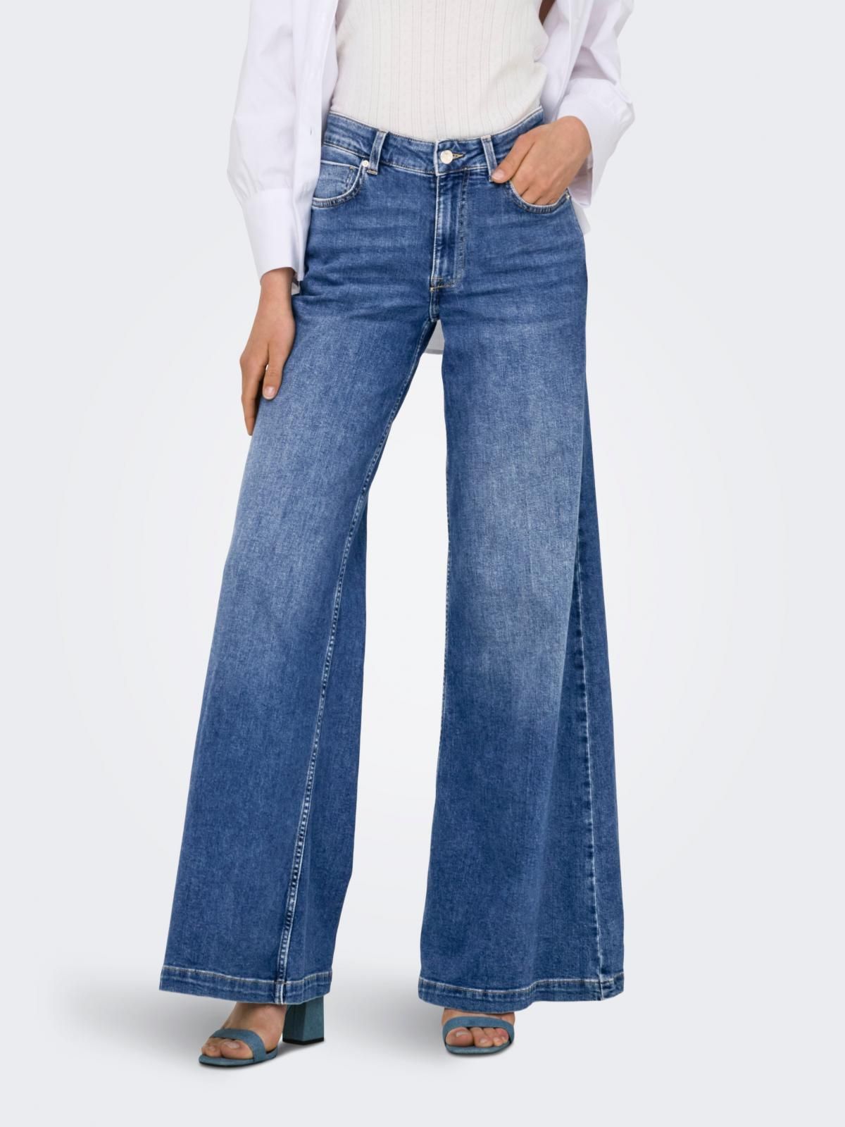 온리 트렌디 미드웨이스트 와이드핏 청바지 15357951_2114 BLUE / DARK BLUE DENIM - 상품 이미지