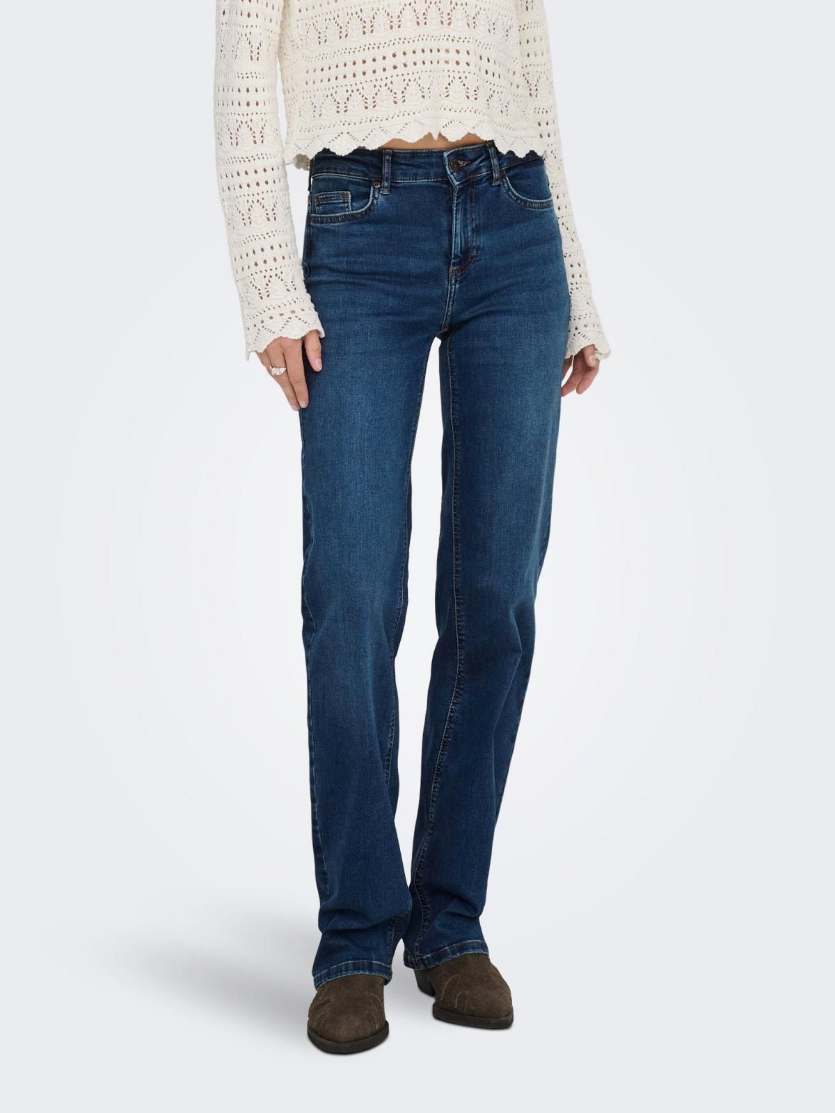 온리 미드웨이스트 스트레이트핏 데님 청바지 15344167_2114 BLUE / DARK BLUE DENIM - 상품 이미지