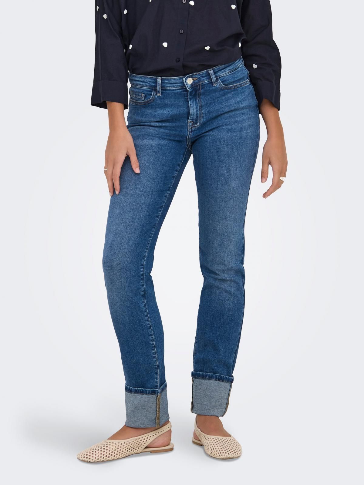 온리 미드웨이스트 슬림핏 데님 청바지 15352495_2115 BLUE / MEDIUM BLUE DENIM - 상품 이미지