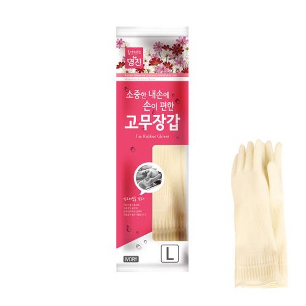 명진 촘촘밴드 일반고무장갑 대 22x38cm 아이보리 - 상품 이미지
