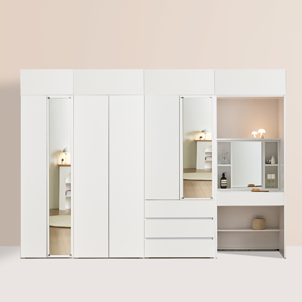 메리골드리빙 글로리 1200 E0 키큰 여닫이 원룸 3단서랍 수납 거울 장 600 옷장 2통