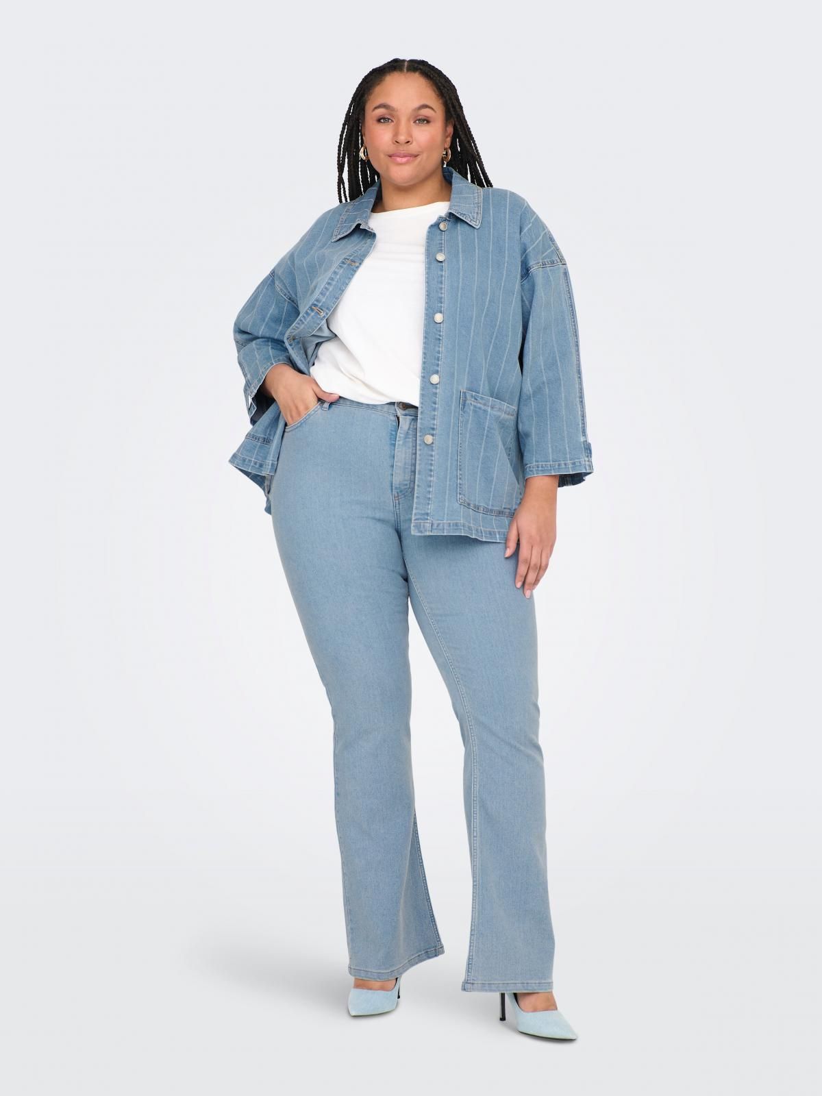 온리 빅사이즈 미드웨이스트 플레어핏 청바지 15348275_2116 BLUE / LIGHT BLUE DENIM - 상세 이미지 5