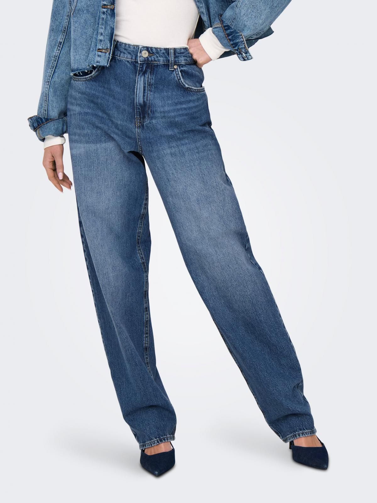 온리 미드웨이스트 배기핏 와이드 청바지 15355038_2115 BLUE / MEDIUM BLUE DENIM - 상품 이미지