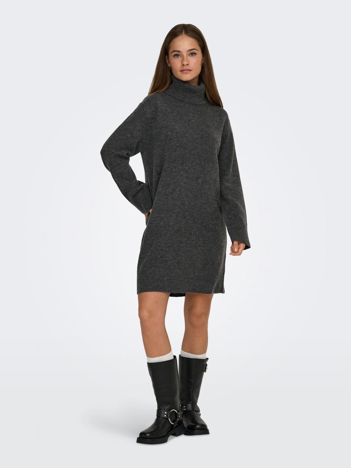온리 테크니컬 하이넥 니트 미니 원피스 15353195_2383 GREY / DARK GREY MELANGE - 상품 이미지