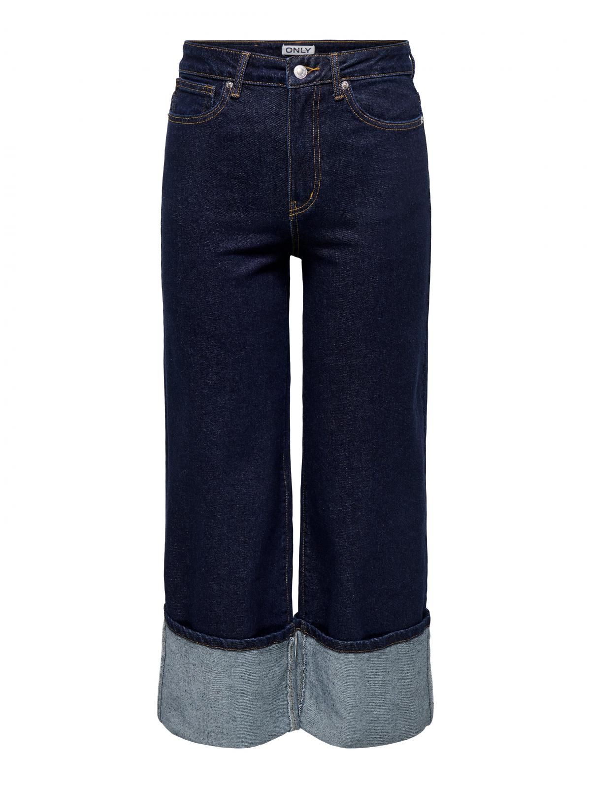 온리 하이웨이스트 데님 와이드핏 롤업 진 15338102_2114 BLUE / DARK BLUE DENIM - 상세 이미지 3