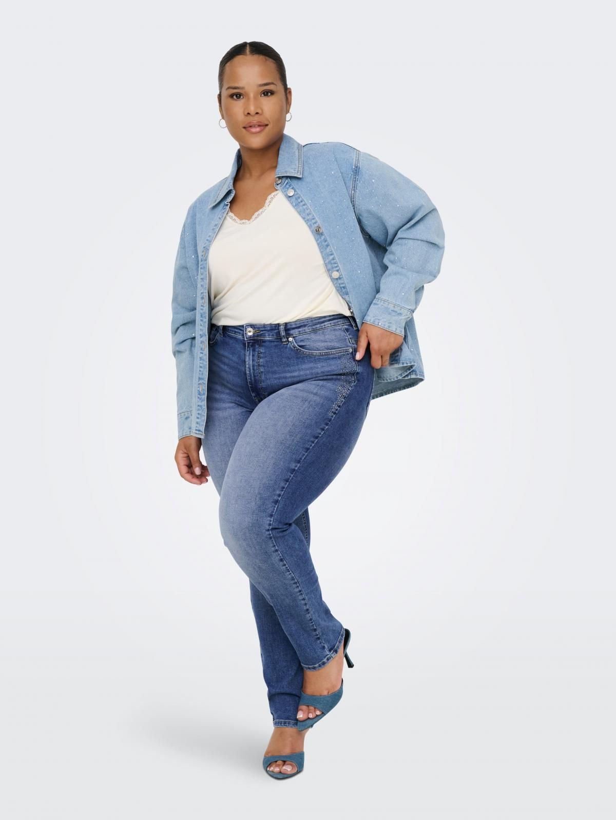 온리 빅사이즈 미드웨이스트 슬림핏 데님진 15355317_2115 BLUE / MEDIUM BLUE DENIM - 상세 이미지 5