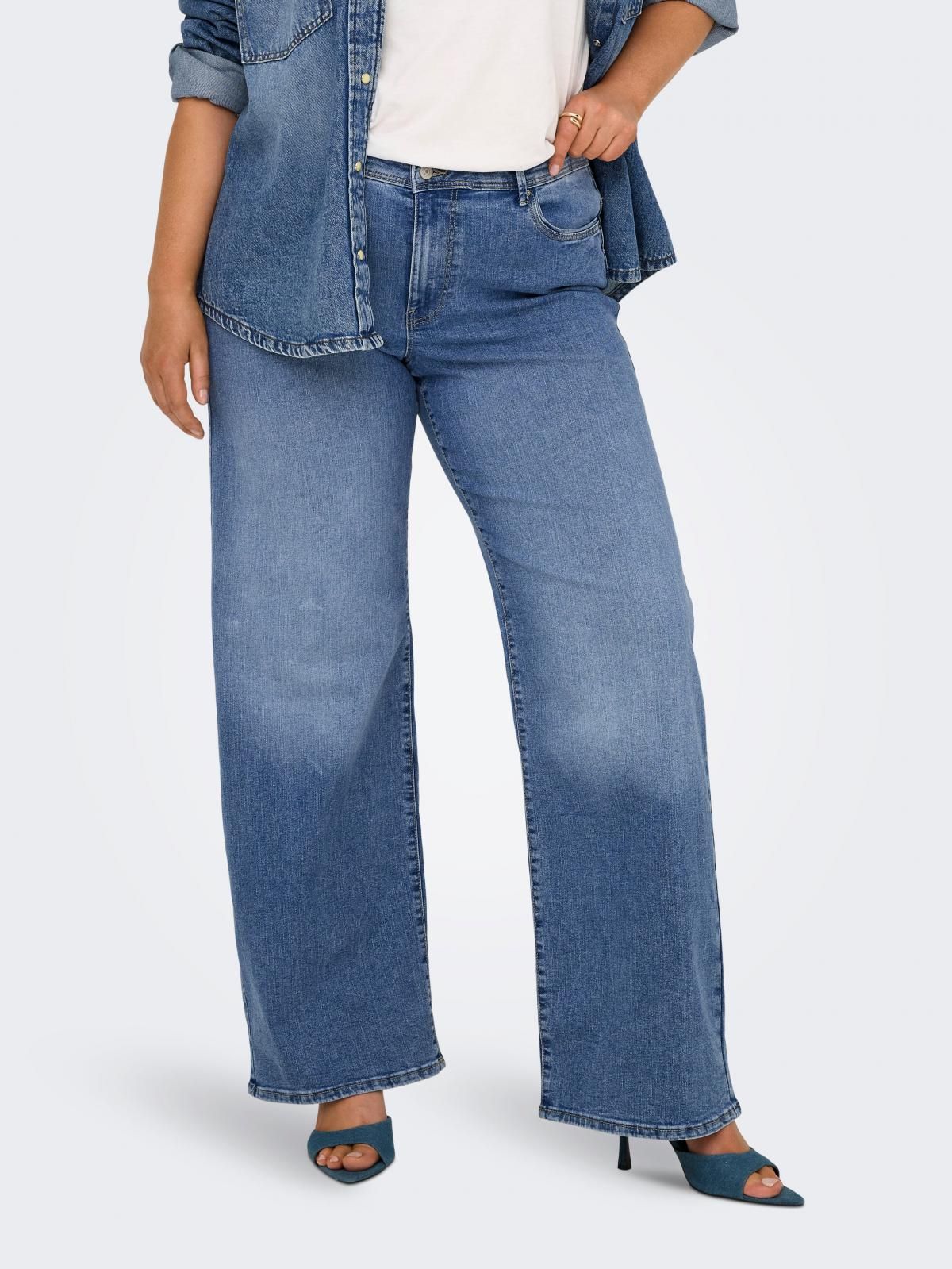 온리 플러스사이즈 와이드핏 데님 팬츠 15356495_2116 BLUE / LIGHT BLUE DENIM - 상품 이미지