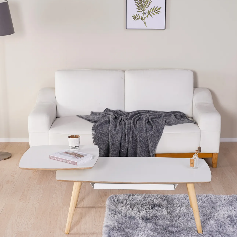 철제수납 원목다리 3단 상판 회전 좌식 소파 사각 거실테이블 화이트아이보리