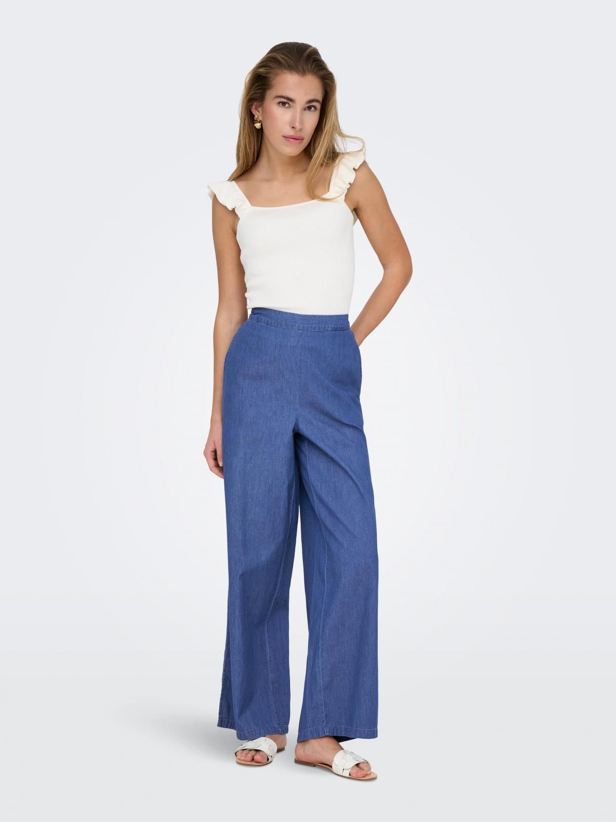 온리 와이드핏 테크니컬 슬랙스 팬츠 블루 15343011_2115 BLUE / MEDIUM BLUE DENIM - 상세 이미지 5