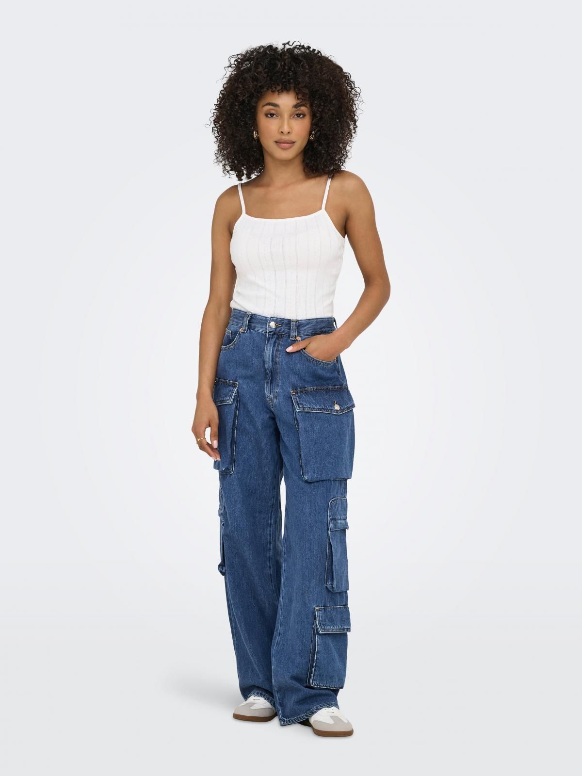 온리 테크니컬 와이드핏 데님 청바지 15274037_2115 BLUE / MEDIUM BLUE DENIM - 상세 이미지 5