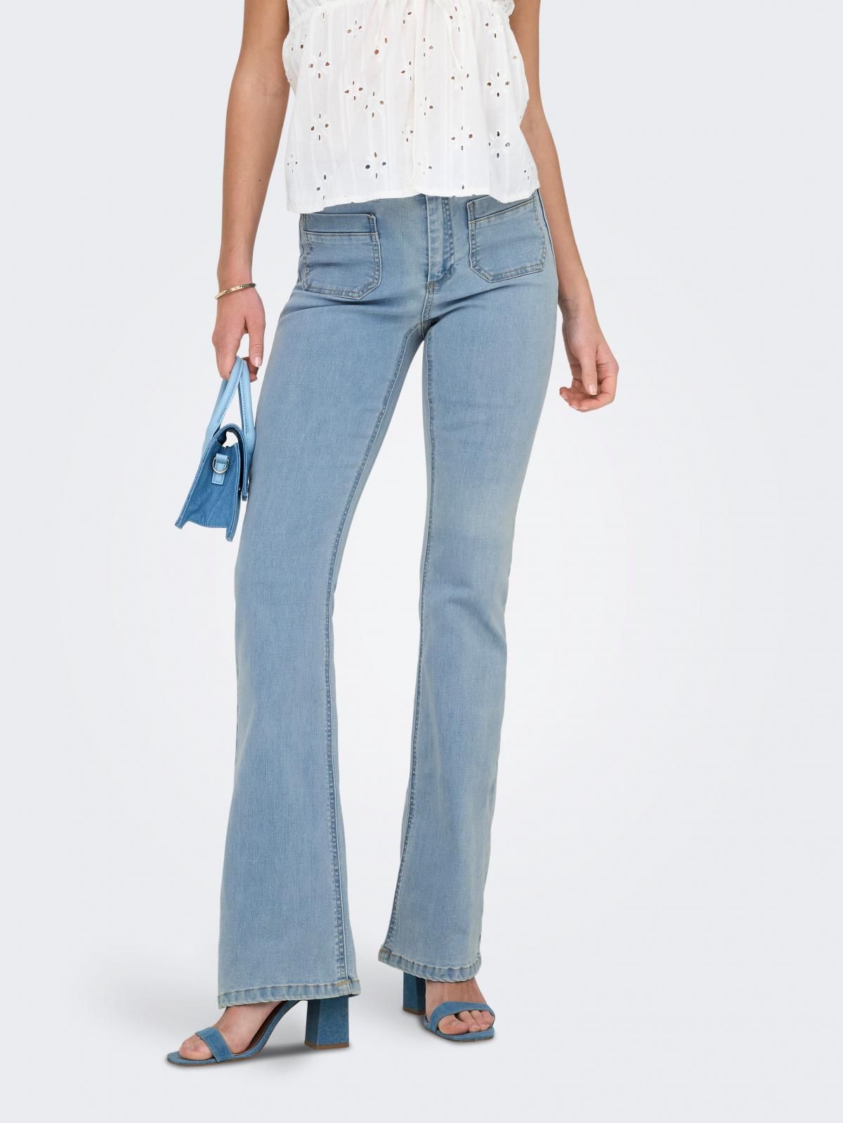 온리 하이웨이스트 플레어핏 데님 청바지 15357954_2116 BLUE / LIGHT BLUE DENIM - 상품 이미지
