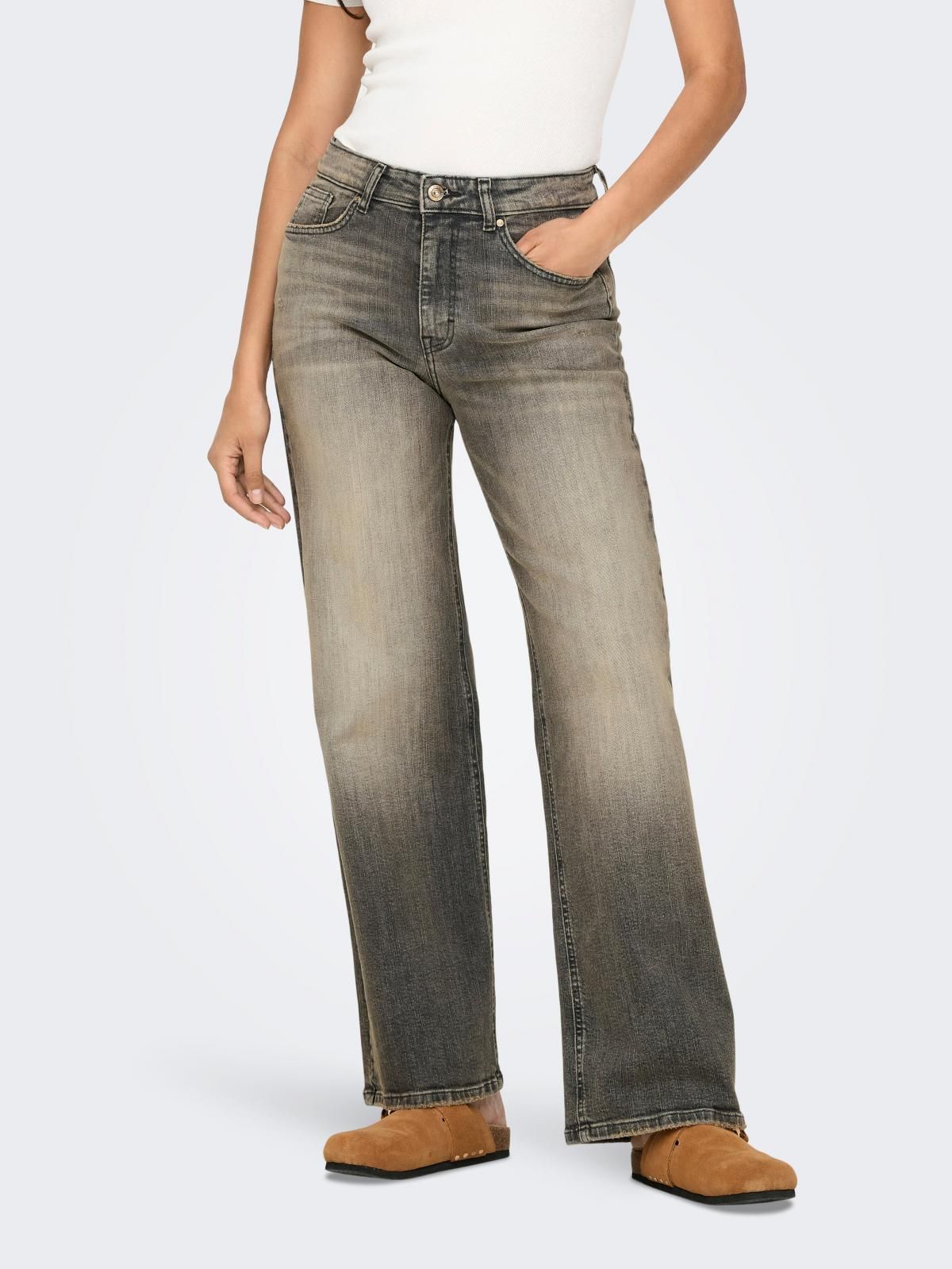 온리 하이웨이스트 워싱 와이드핏 데님 팬츠 15333857_3601_1142730 GREY / GREY DENIM - 상품 이미지