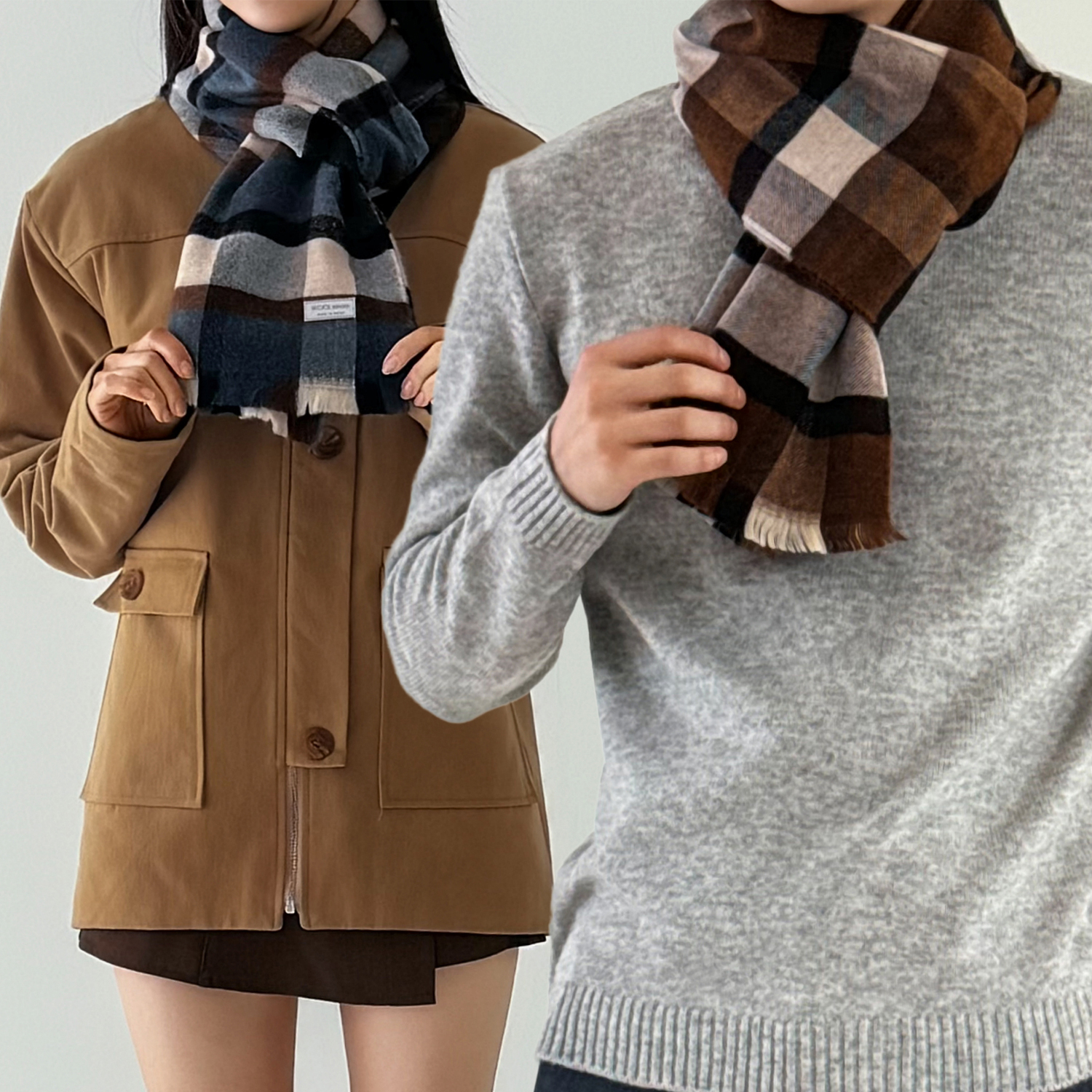 1+1 체크목도리 남자머플러 커플목도리 울머플러 - 상품 이미지