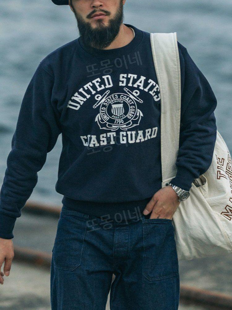 브론슨 BRONSON 해안경비대 USCG 무거운 면 테리 가로 줄무리 더블 V 스웨트 셔츠 해군 M - 상세 이미지 2