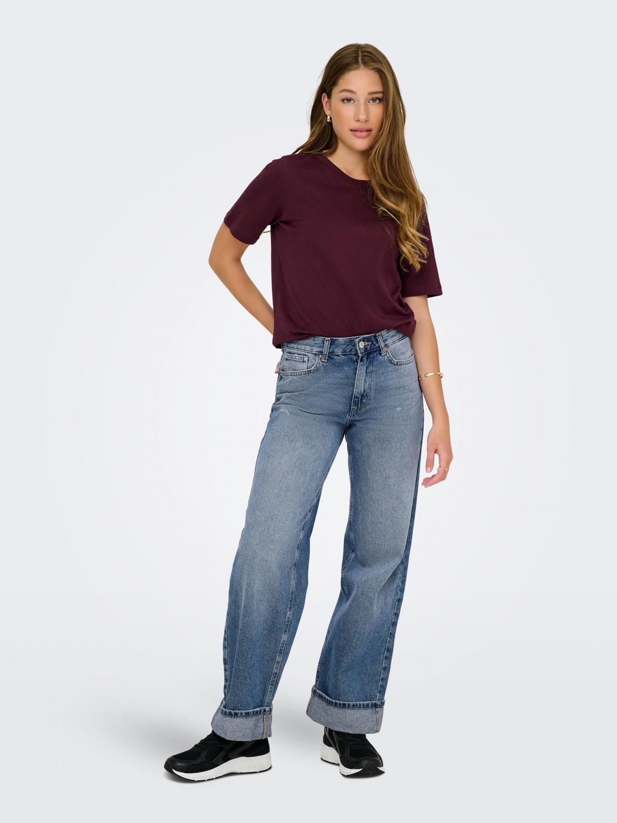 온리 미드웨이스트 와이드핏 롤업 청바지 15344976_2115 BLUE / MEDIUM BLUE DENIM - 상세 이미지 5