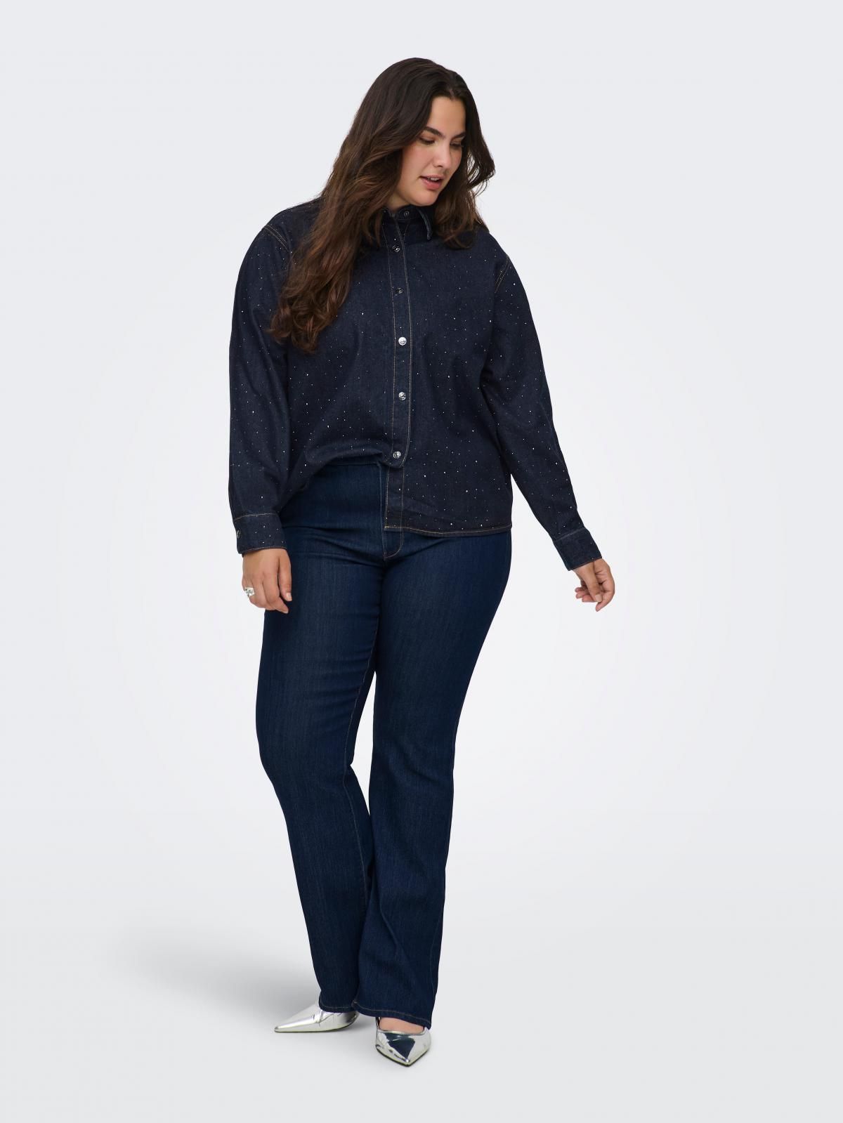 온리 하이웨이스트 플레어핏 데님 진청 청바지 15361417_2114 BLUE / DARK BLUE DENIM - 상세 이미지 5