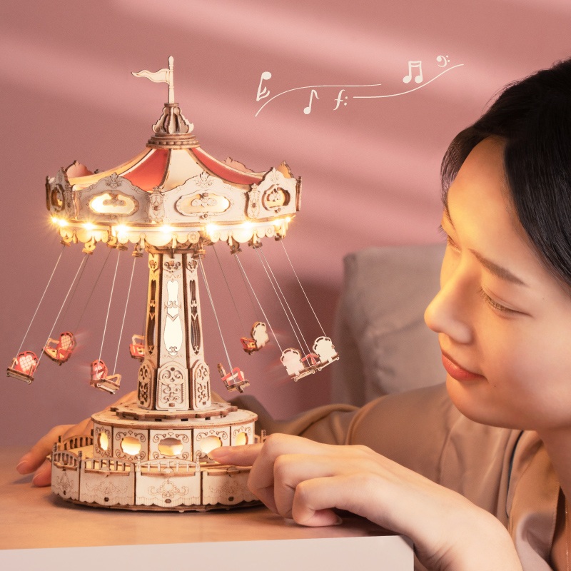 서프라이즈 놀이터 회전 오르골 수제 조립 선물 DIY 회전목마 컵 놀이동산 낙하산 오르골 - 상세 이미지 2