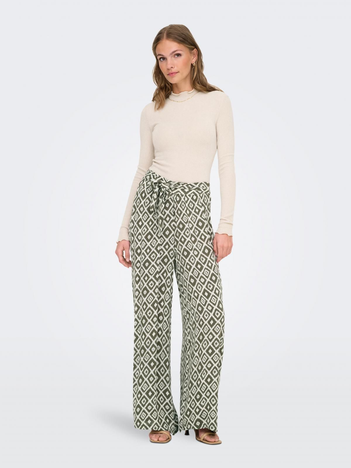 온리 패턴 와이드 루즈핏 벨트 슬랙스 팬츠 15339091_1469_1156472 GREEN / BALSAM GREEN - 상세 이미지 5