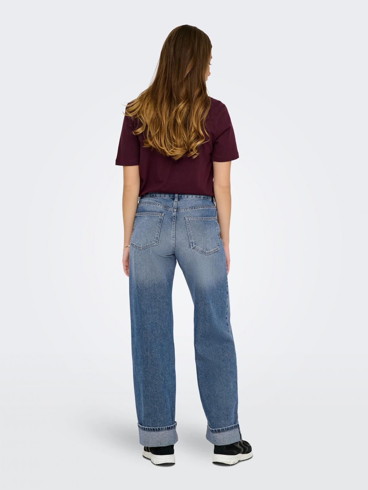 온리 미드웨이스트 와이드핏 롤업 청바지 15344976_2115 BLUE / MEDIUM BLUE DENIM - 상세 이미지 2