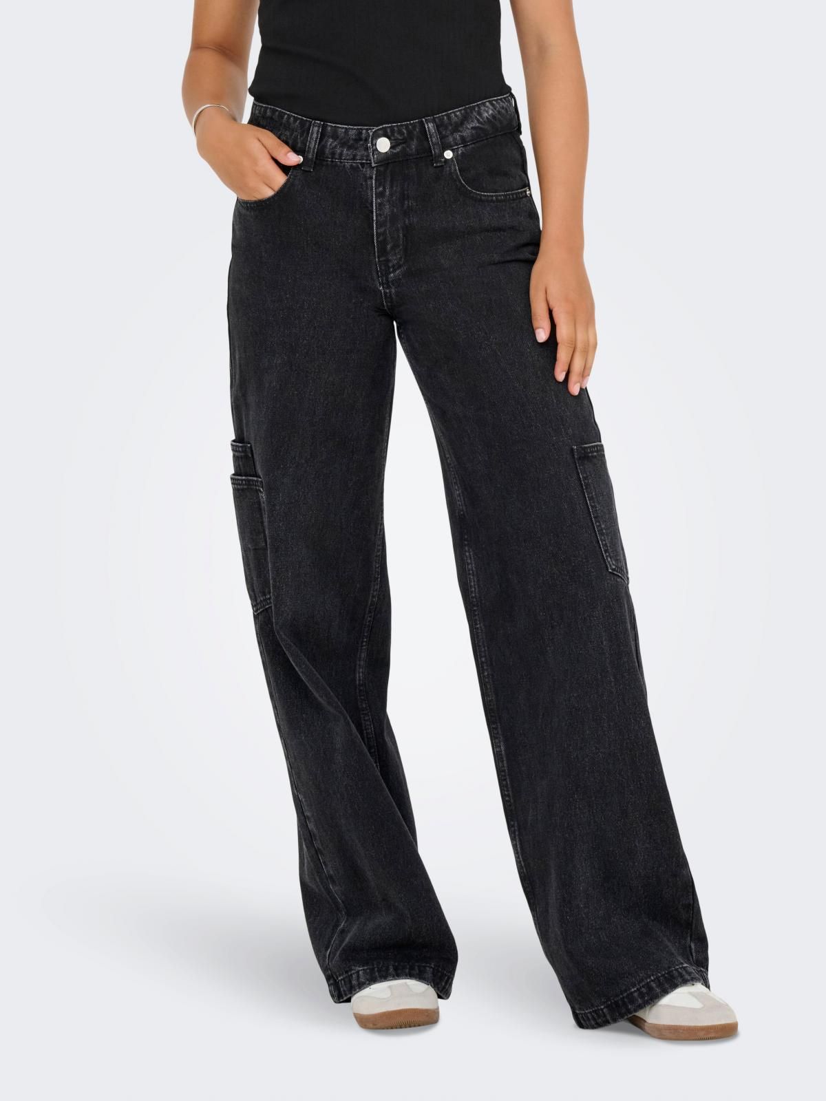 온리 테크니컬 와이드핏 흑청 데님 팬츠 15352422_8183 BLACK / WASHED BLACK - 상품 이미지