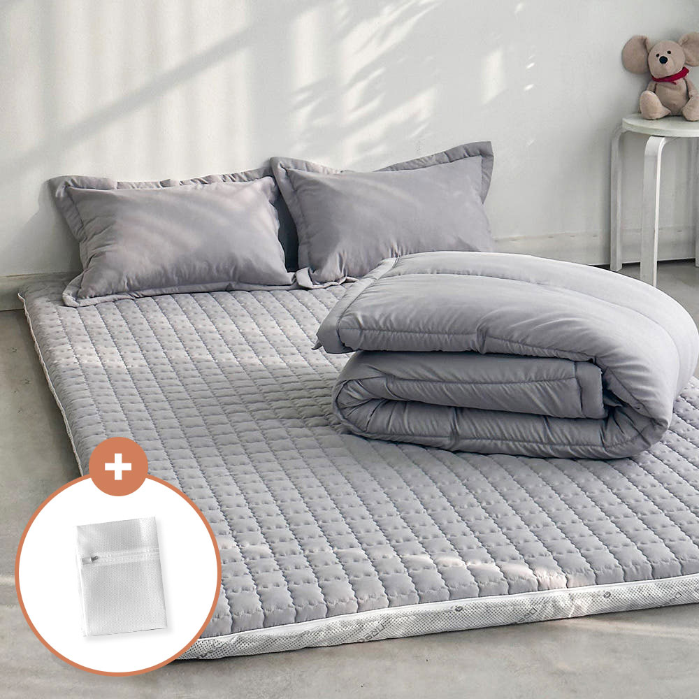 아르떼베딩 바닥에까는 미끄럼방지 누빔 요세트(요커버+솜매트+이불) 프렌치 그레이 S 5cm