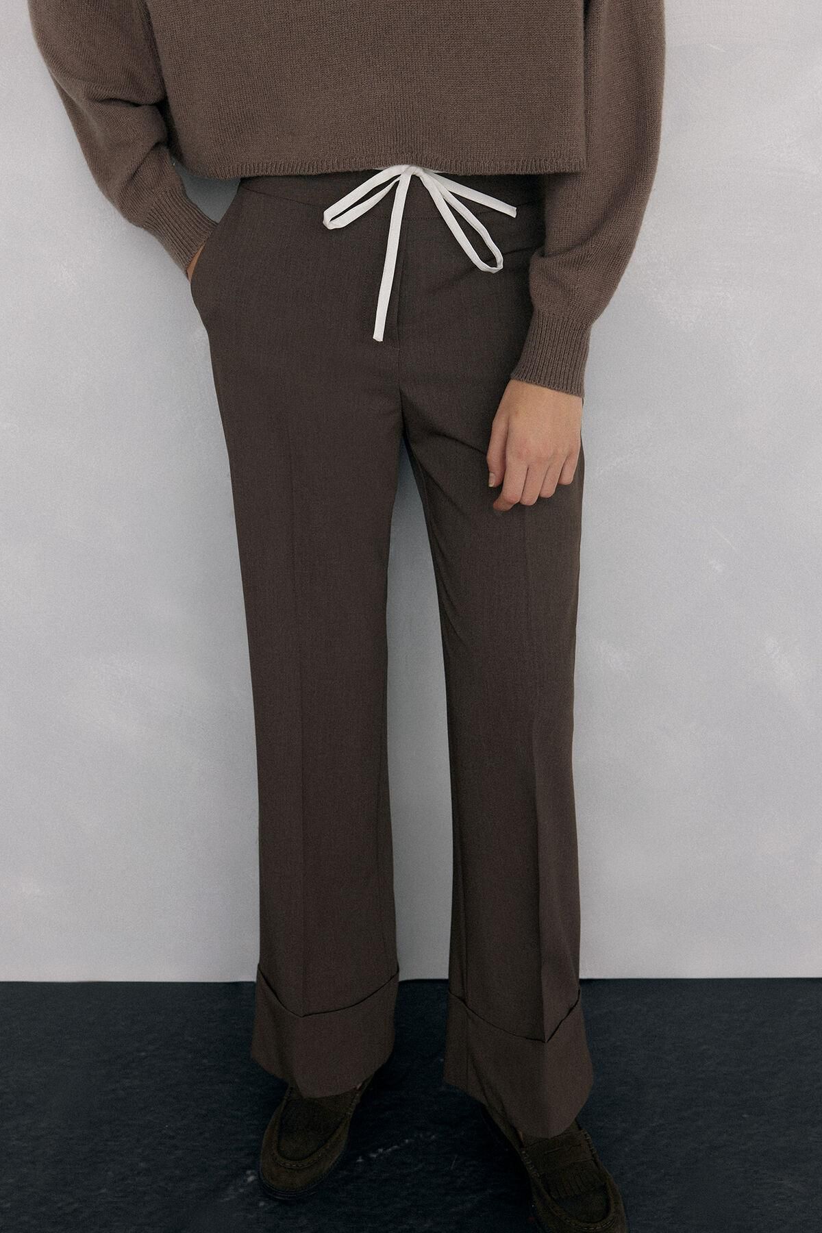 페드로 델 이에로 스트레이트핏 더블웨이스트 슬랙스 팬츠 7602540 MARRON - 상품 이미지