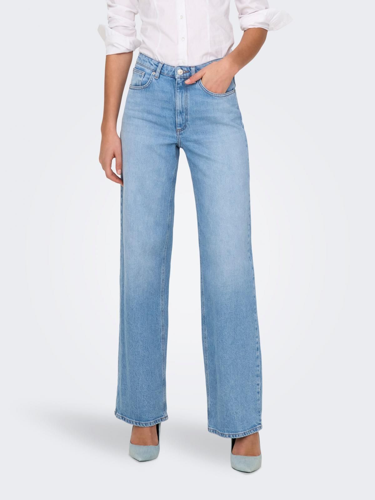 온리 하이웨이스트 와이드핏 데님 팬츠 15345249_2116 BLUE / LIGHT BLUE DENIM - 상품 이미지
