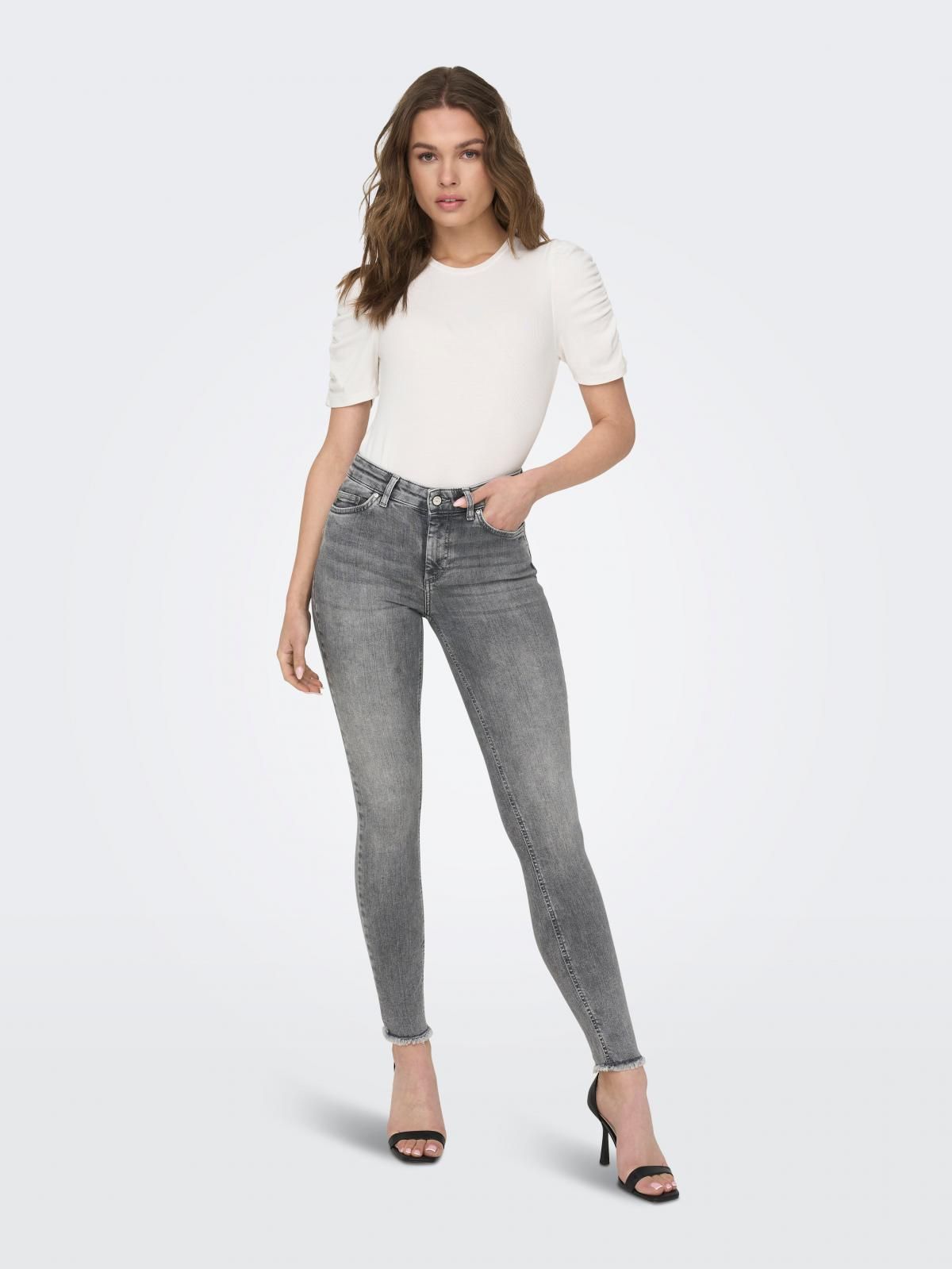온리 미드웨이스트 테크니컬 스키니핏 데님 팬츠 15188520_3601 GREY / GREY DENIM - 상세 이미지 5