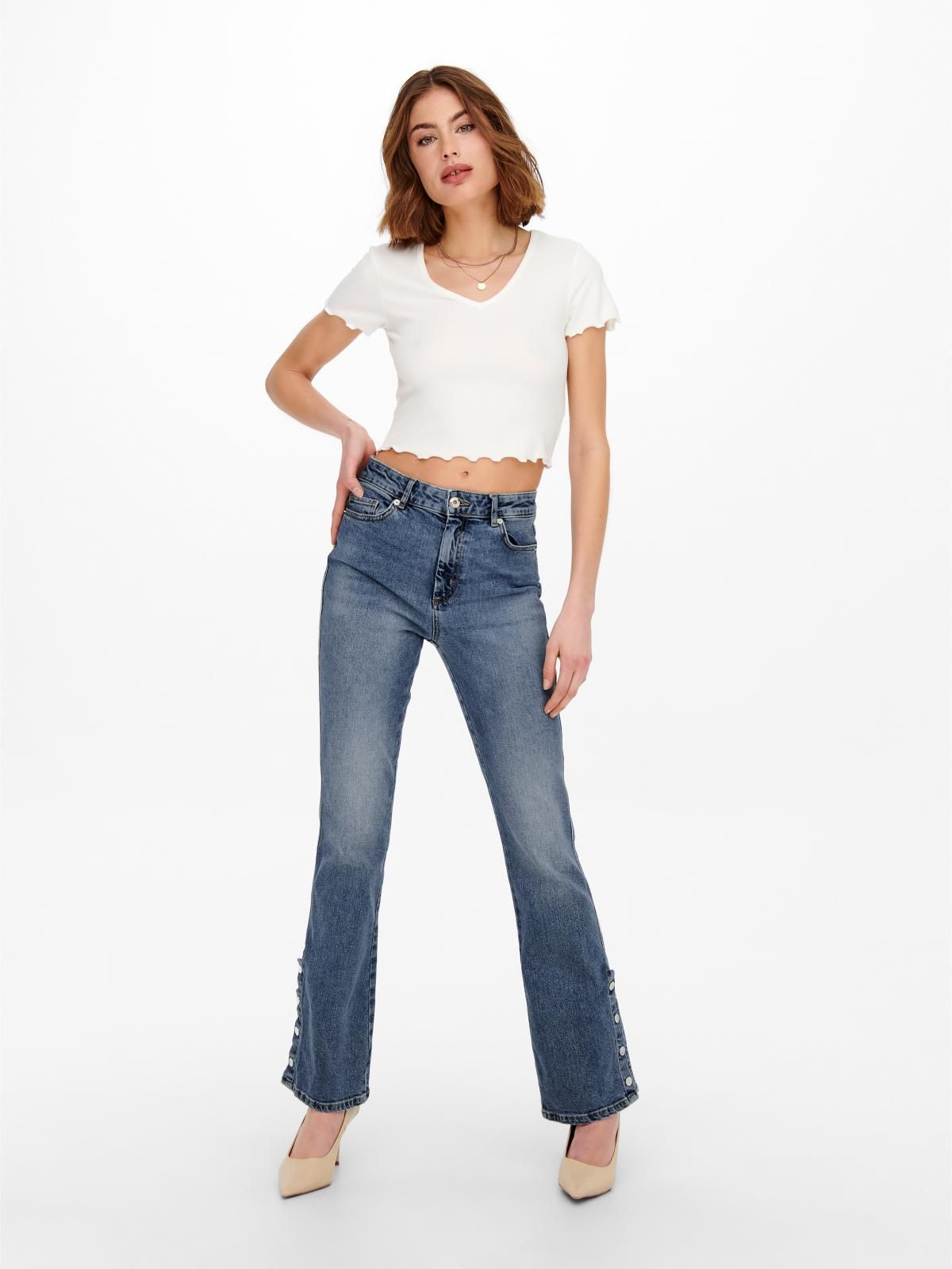 온리 하이웨이스트 플레어 데님 슬림핏 진 15250035_2116 BLUE / LIGHT BLUE DENIM - 상세 이미지 5
