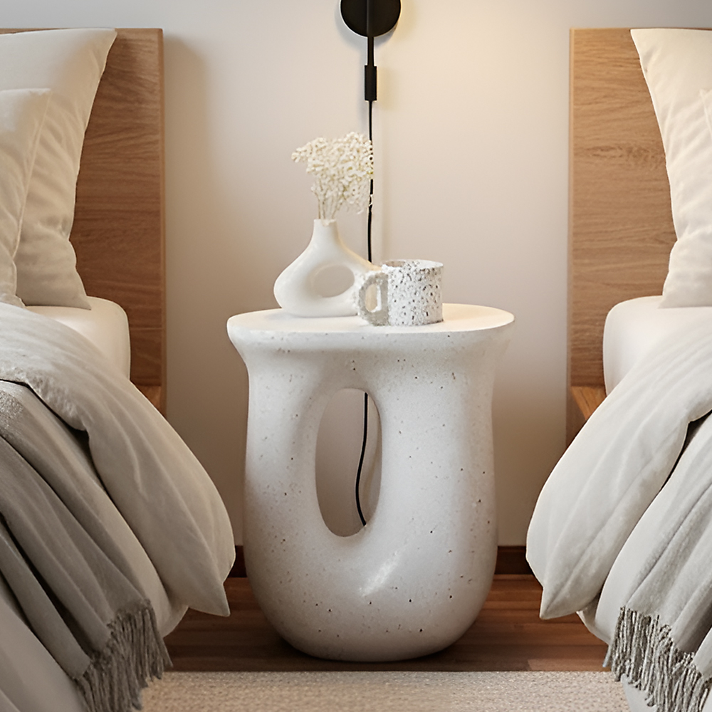 거실의 품격 원형 사이드테이블 미니 거실 쇼파 침대옆 테이블 크림아이보리