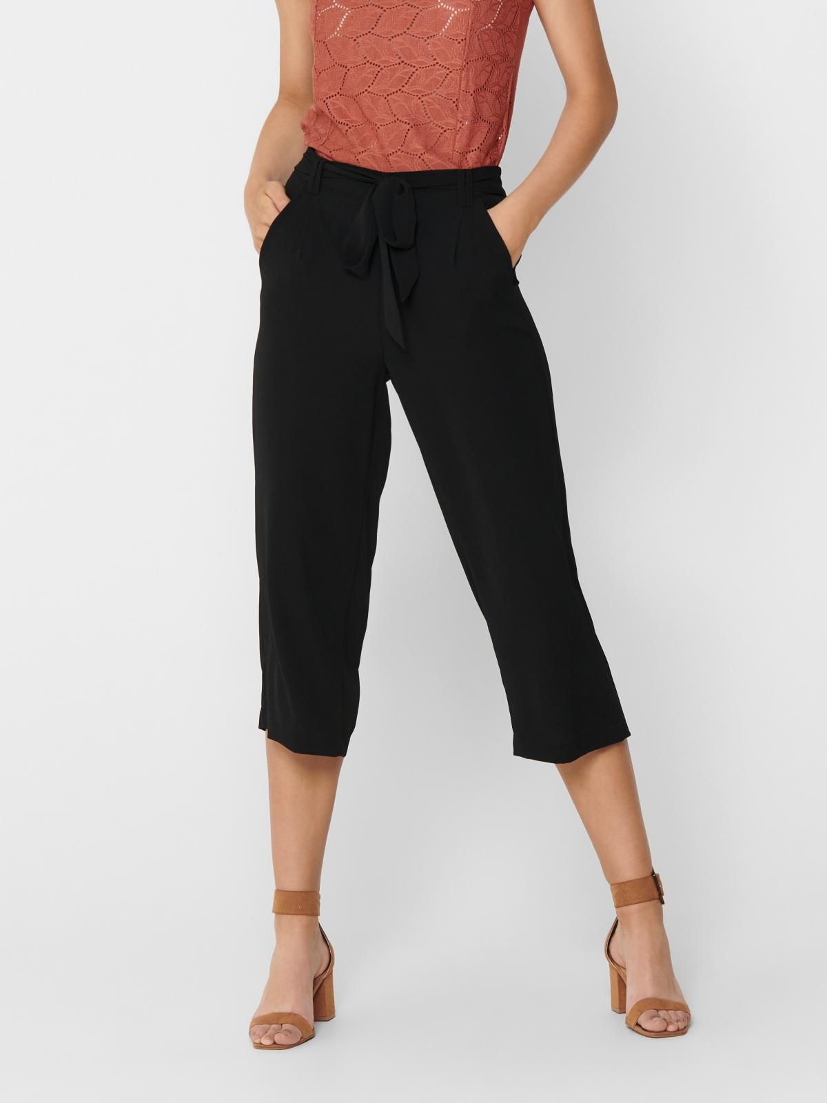 온리 와이드핏 크롭 팔라초 팬츠 벨트 블랙 15174974_2161 BLACK / BLACK - 메인 이미지