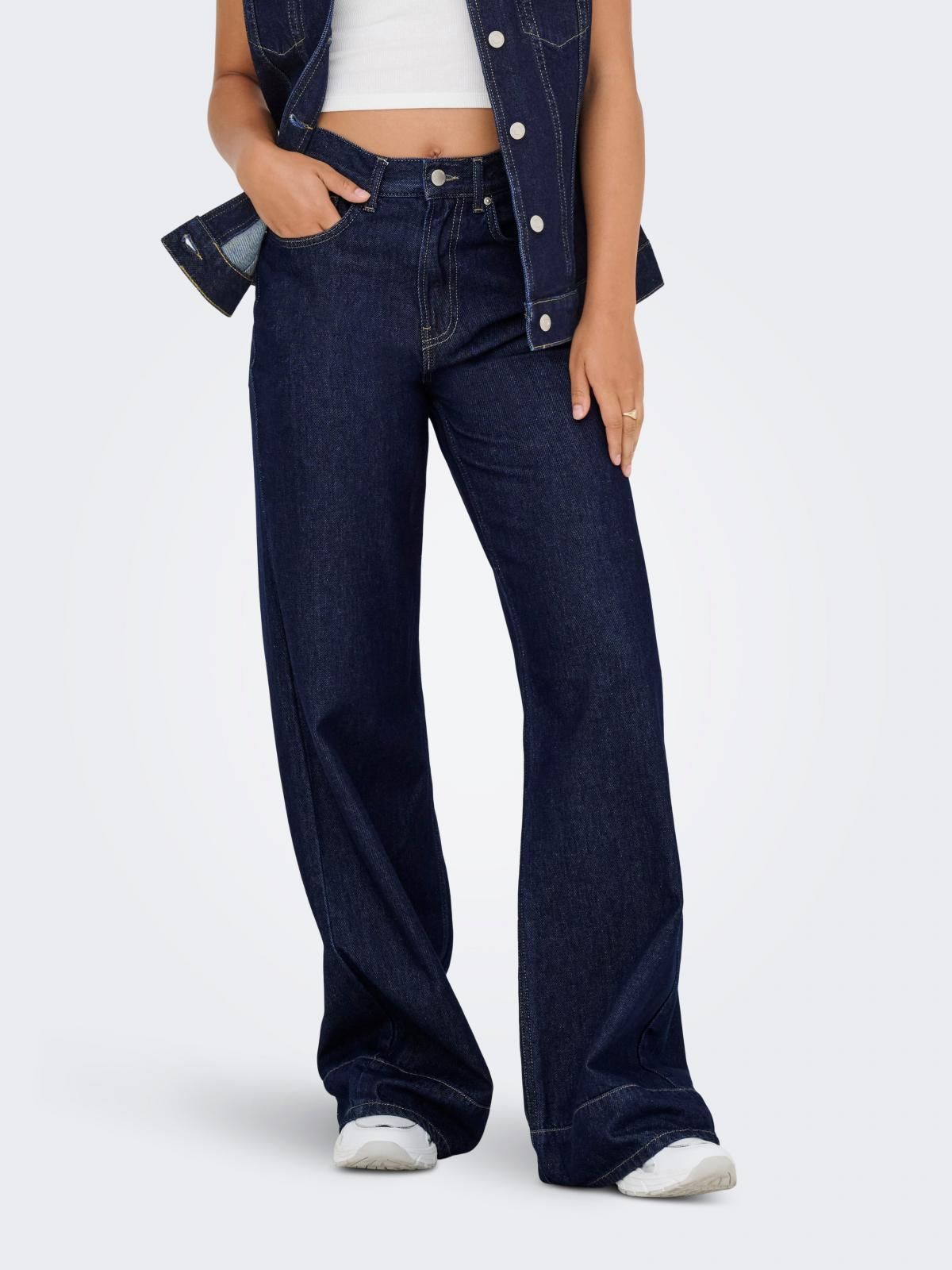 온리 하이웨이스트 진청 와이드핏 청바지 15352041_2114 BLUE / DARK BLUE DENIM - 상품 이미지